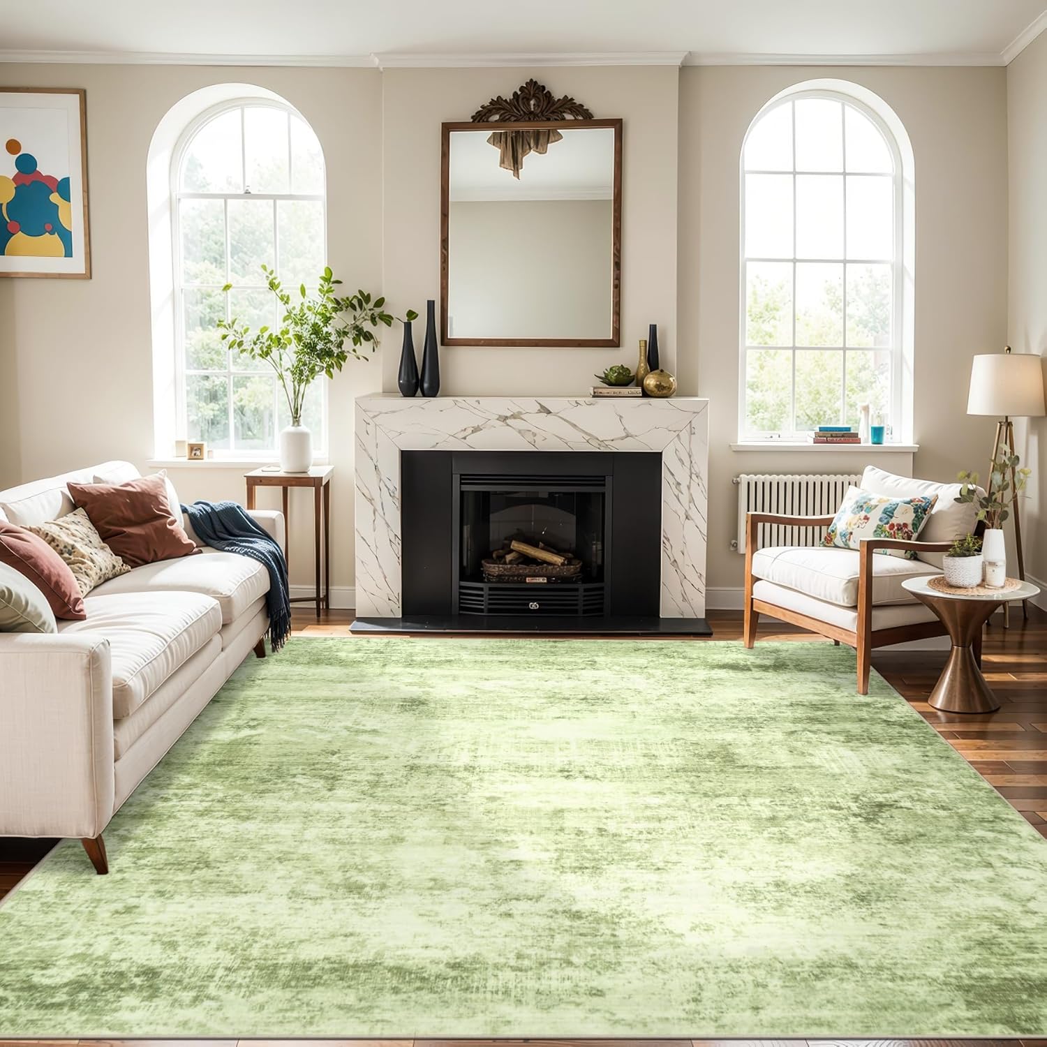 8x10 Washable Area Rugs, Large Abstract Living Room Rug Non-Slip Traditional Large Modern Carpet Ultra-Soft Indoor Foldable Area Rug Stain Resistant Bedroom Dining Room Kitchen Office Home, Green 8'x10' Green