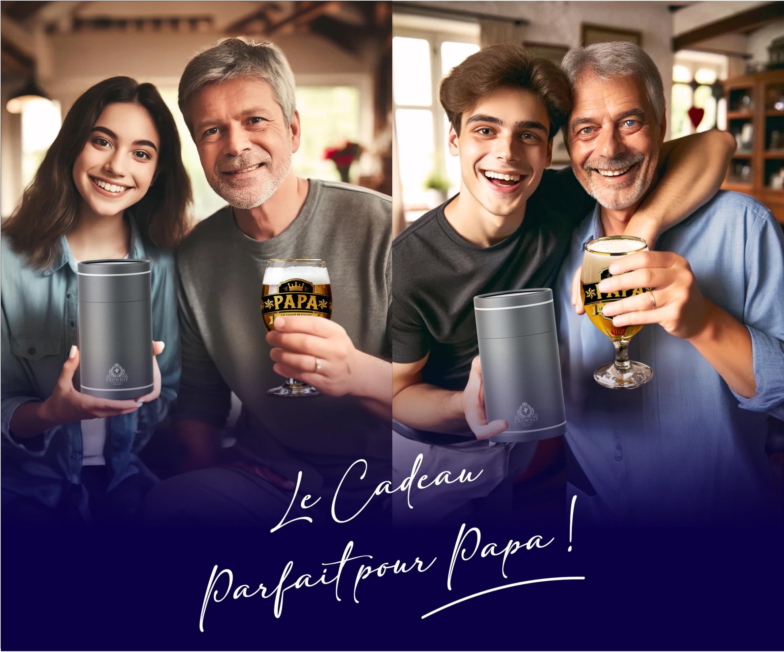 CROWNLY CRYSTAL® Verre à Bière Personnalisé Cadeau Papa Drôle Original Anniversaire Fête des Pères Idée Cadeau Homme