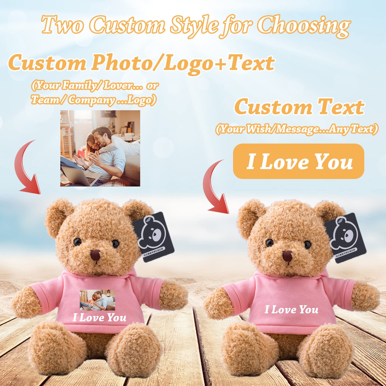 Personalized Teddy Bear With Custom Text Or Photo - 12 Inch Plush Stuffed Animal Gift (Pink) - View #7