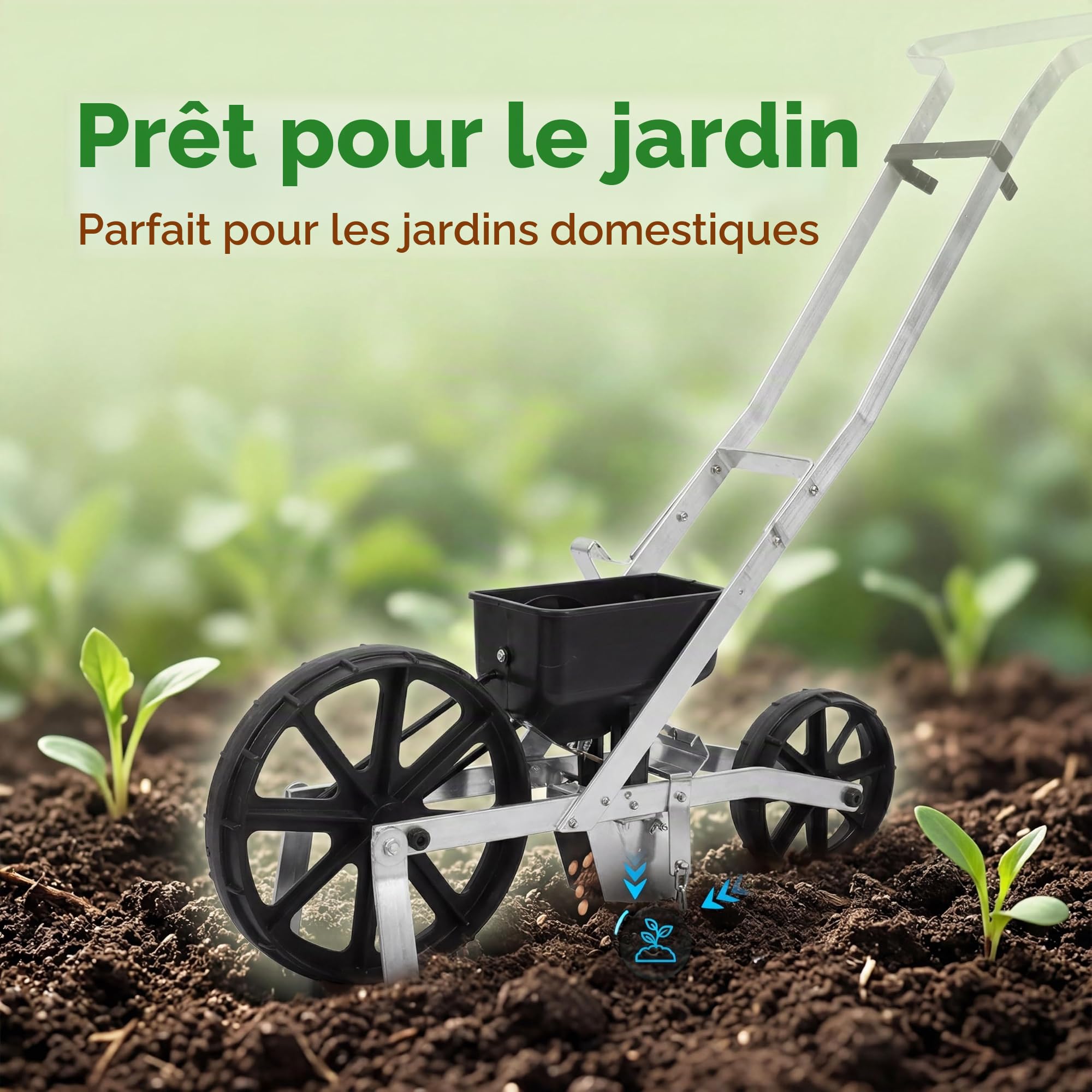 Yctze Semoir de Jardin en Rangée, Outil de Semoir de Légumes Réglable à Main pour Planter du Maïs, des Carottes, de la Laitue et des Navets, Structure en Aluminium, Idéal pour Les Jardins de Taille