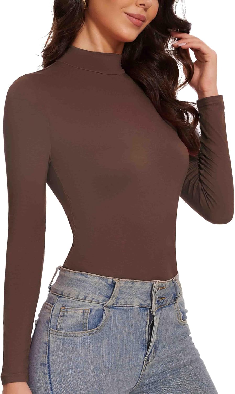 Women Turtleneck Long Sleeve Lightweight Mock Neck Slim Fitted Active Based Layer Tops Shirts - Image 3