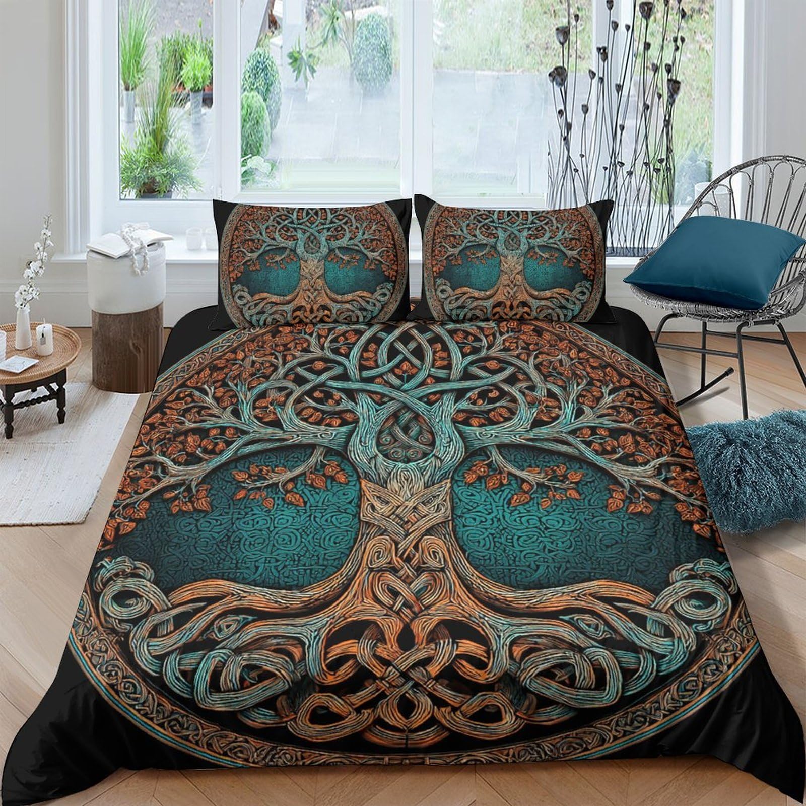 Ctjqhvkz Style-7 3D Printed Celtic Tree Of Life Fitted Sheet Microfiber Soft Anti-Slip Green Brown Mattress Cover For Bedroom Guest Room Decor Single（135X200cm）