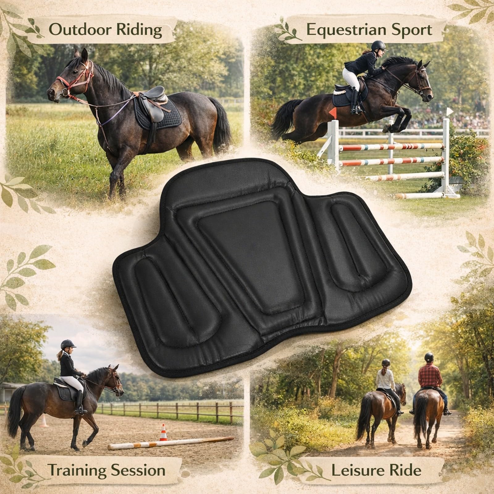 Cuscino Sella Cavallo, Imbottitura Antishock per Sella Western Lunga, Memory Foam e Pelle PU, 56x45cm - Distribuzione Pressione e Antiscivolo, Comfort per Cavallo e Cavaliere