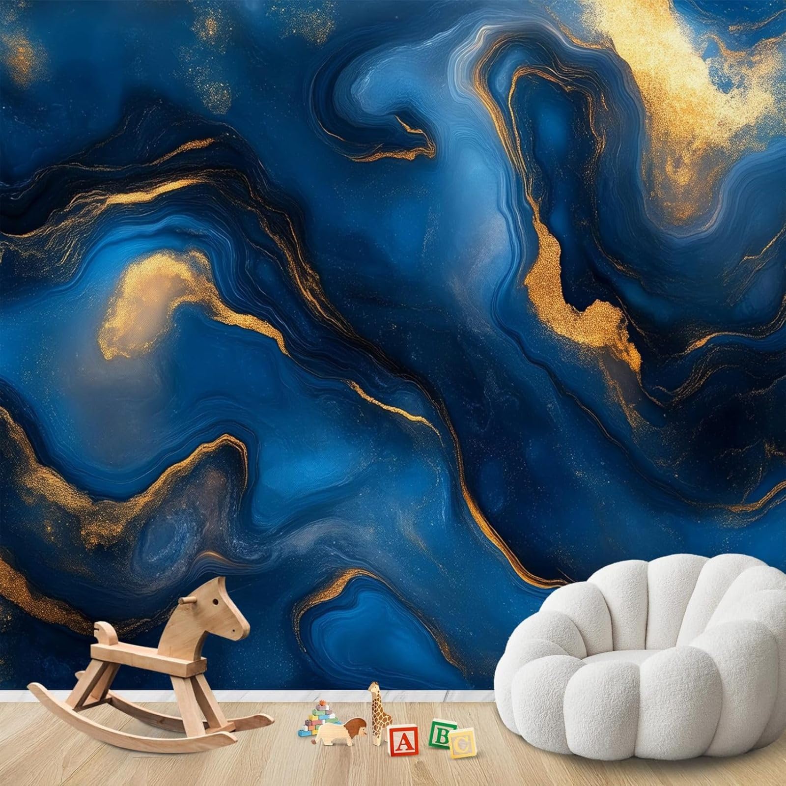 pdghsdkgjh Photo Wallpaper Marble Look Blue Gold Non-Woven Modern Living Room Bedroom Children's Room Wall Decoration Motif Wallpaper,400cmx280cm Stickers - Frameless Painting - Poster
