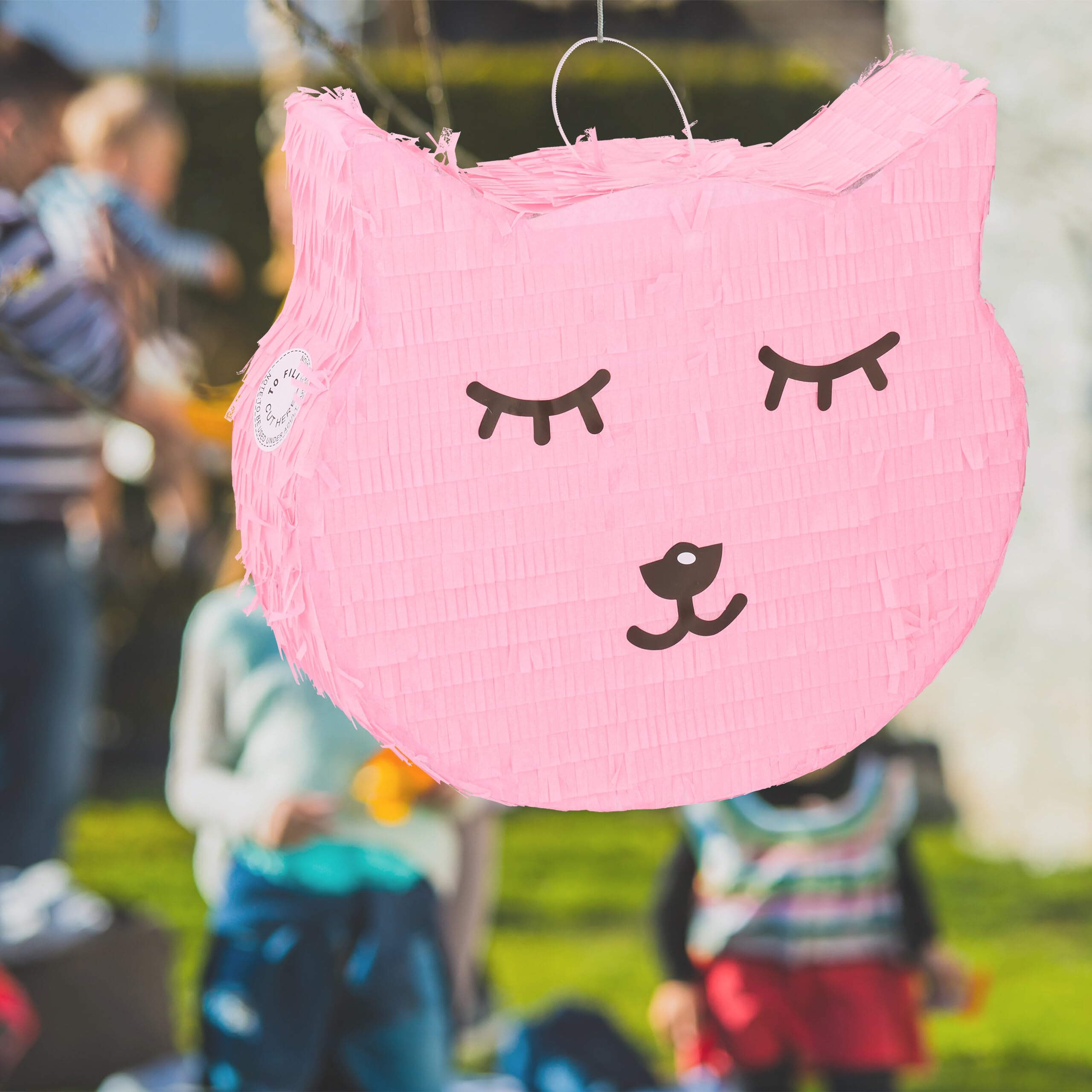 Relaxdays Pignatta Gatto, Piñata Vuota, Set con Bastone e Maschera, Gioco Compleanno Bambini HLP: 34 x 37 x 9,5 cm, Rosa