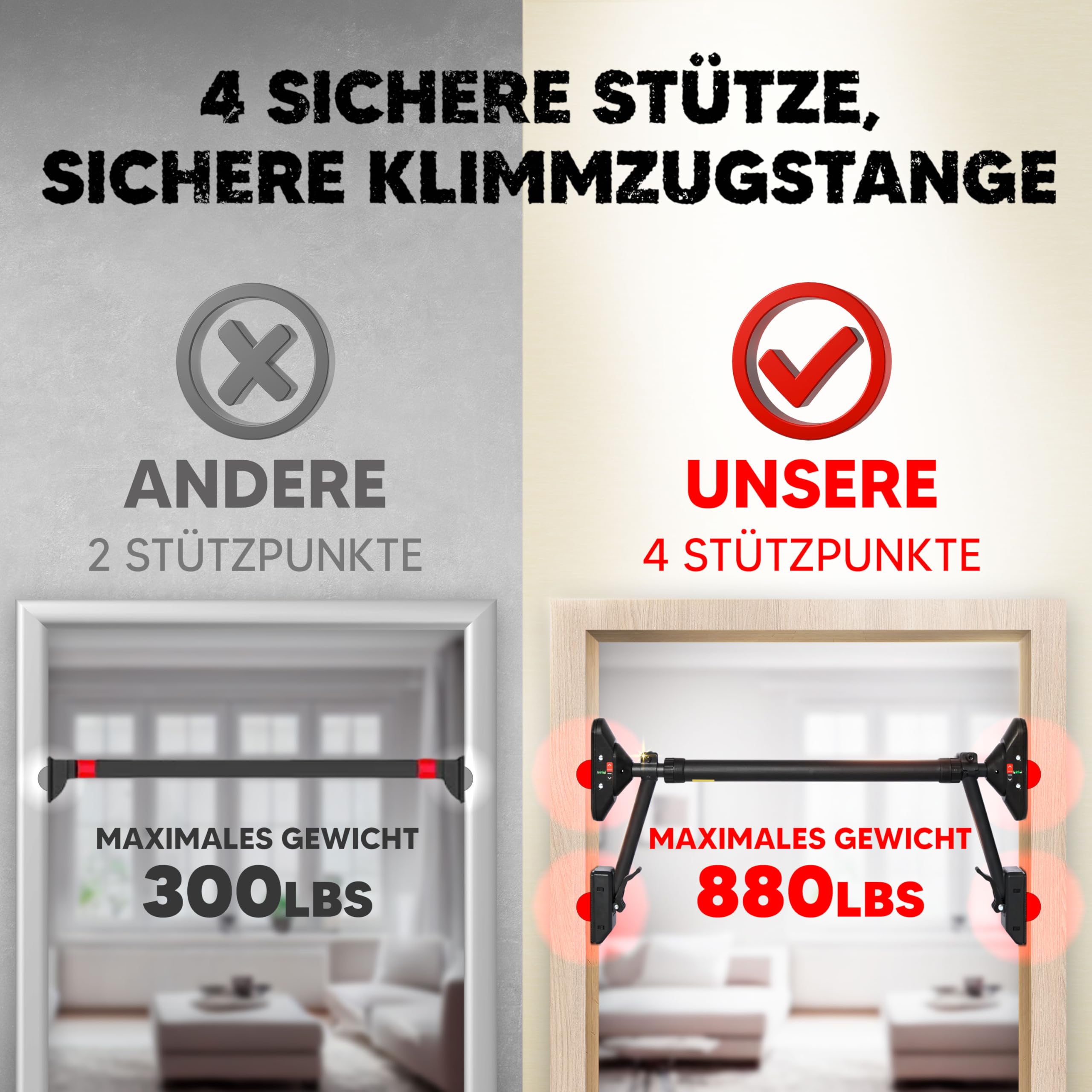 Klimmzugstange Türrahmen, Pull Up Bar, Oberkörper-Workout-Stange, Doppelte Sicherheitsverriegelung, Zwei-Wege-Unterstützung, Fitness-Krafttrainingsgerät