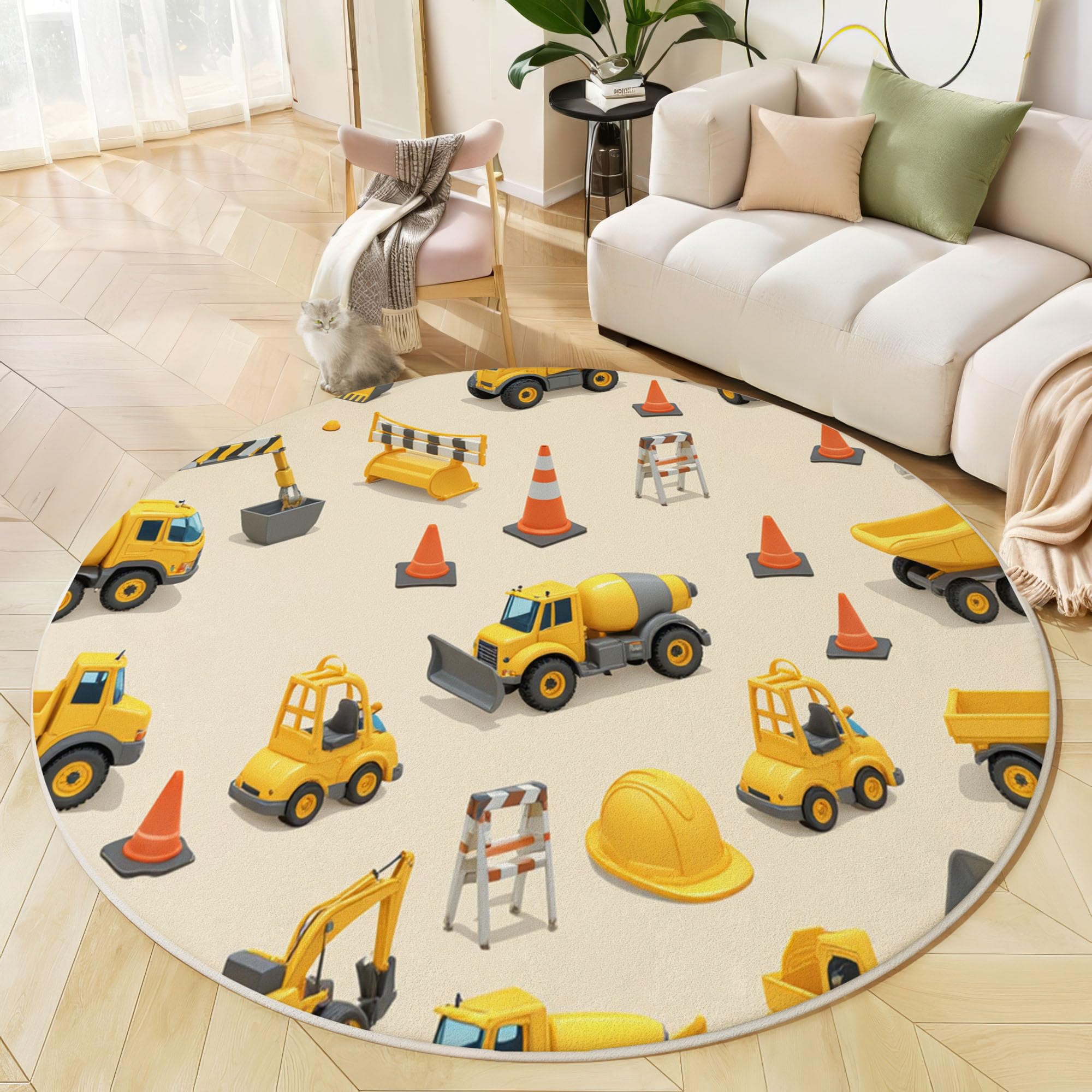 Tappeto Stile cartone animato Salotto, Veicoli da costruzione Mandala Tappetini Antiscivolo Tappeto per Bambini Cameretta Cucina Casa Zona Balcone Tappet Tavolino (100cm)