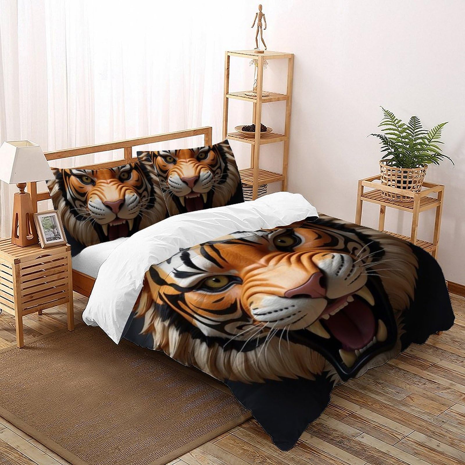Housse de couette tigre 3D microfibre animaux de la terre parure de lit double 200x200cm filles