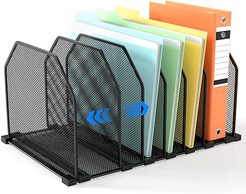 Organizador de archivos ajustable para escritorio, 6 secciones verticales para carpetas de archivos, organizador de escritorio, organizador de