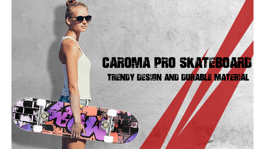 CAROMA Skateboard Complet 79 X 20 Cm – 9 Couches D'érable Canadien, Roulements ABEC-7, Roues PU 54 Mm – Pour Adultes Et Enfants