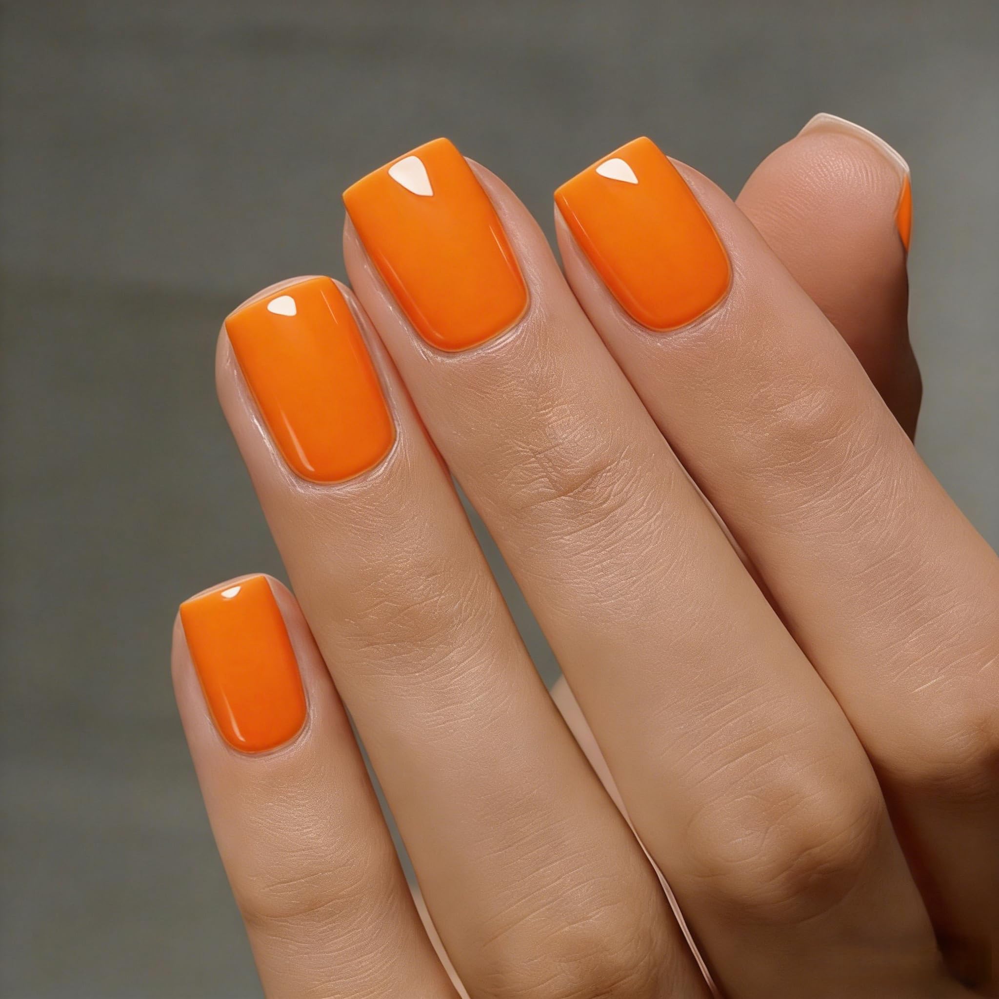 KQueenest Soft Gel Press On Nails Kurz Eckig, 30 Stück 15 Sizes Orange Nägel zum Aufkleben Kurz, Natürlich Fake Nails Press ons, Einfach Full Cover Künstliche Nägel für Frauen Maniküre