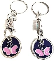 Trolley Token New £1 Coin Shape 12 Sided Shopping Cart Key Ring Release Shop Locker Keychain (2 x Butterfly)