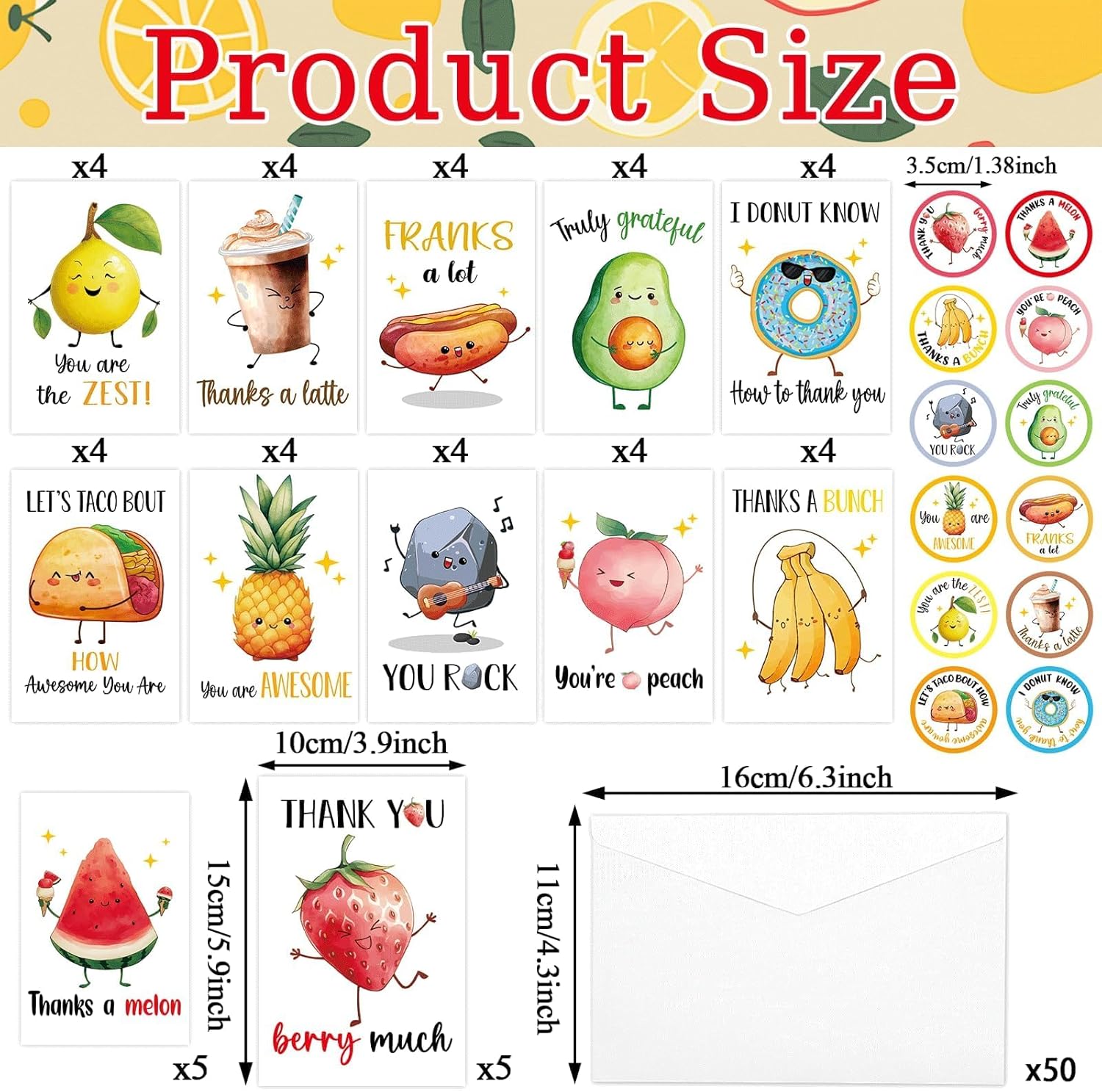 50Pcs Funny Thank You Cards With Envelopes & Stickers Employee Appreciation Cards Blank Inside Staff Cute Pun Card for Teachers Appreciation Kids Coworkers Business Assorted Greeting Card 6x4In - Image 2