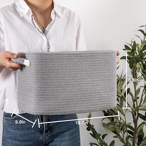 Miniatura 6 de OIAHOMY Cesta de almacenamiento, cestas tejidas para almacenamiento, cesta de juguetes, contenedores de almacenamiento decorativos, canasta de
