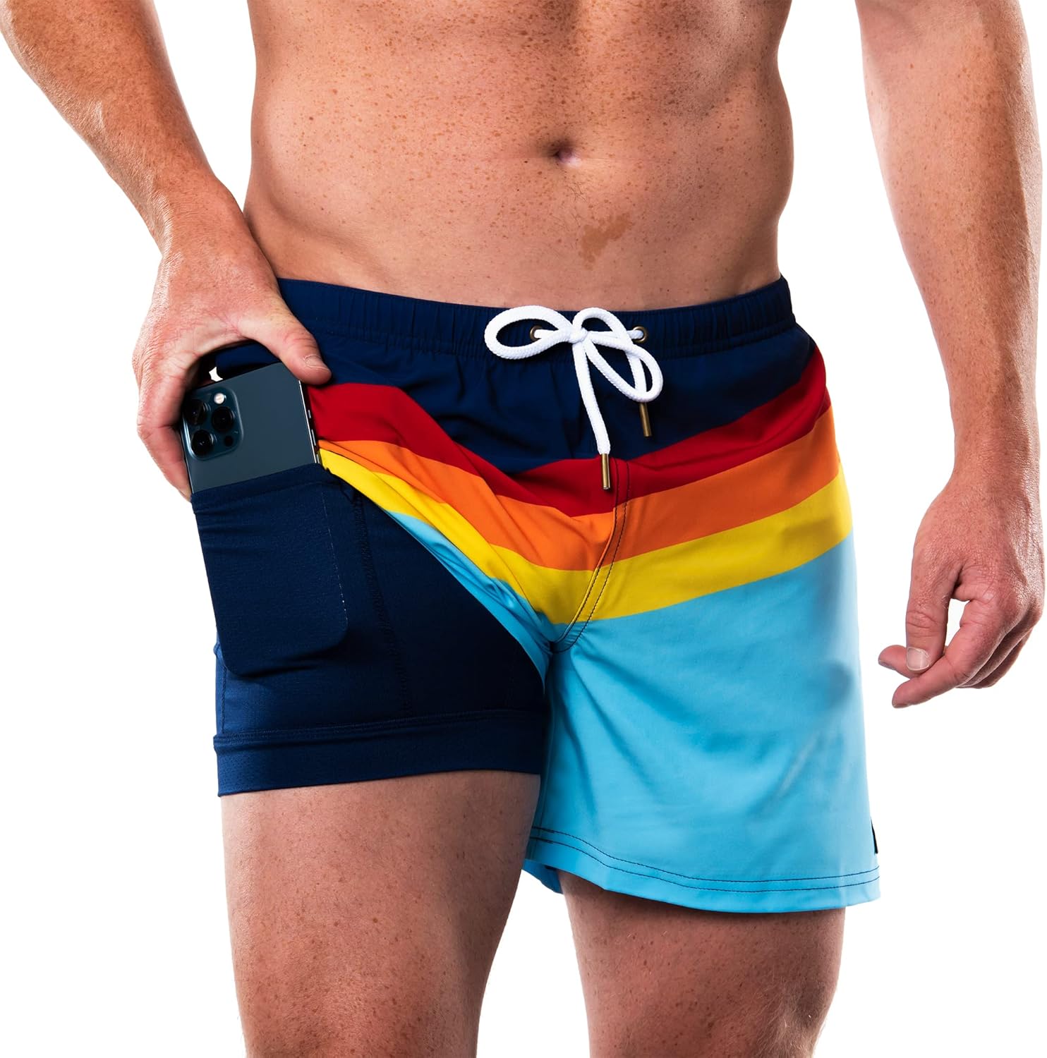 Third Wave Swim Trunks with Compression Liner - Men's Premium 5 Inch Inseam Quick Dry Swim Shorts for Beach and Swimming - Image 2