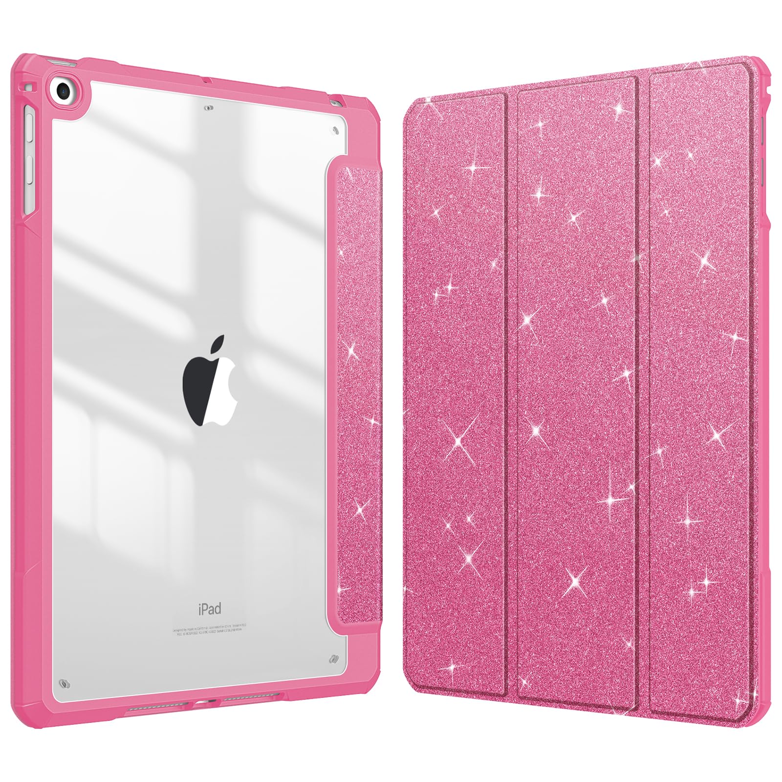 Fintie Hybrid Hülle mit Stifthalter für iPad 6./5. Generation 2018/2017, iPad Air 2/Air 1. Gen 9.7 Zoll - Stoßfeste Schutzhülle mit transparenter Hartschale auf der Rückseite, Glitzer Pink
