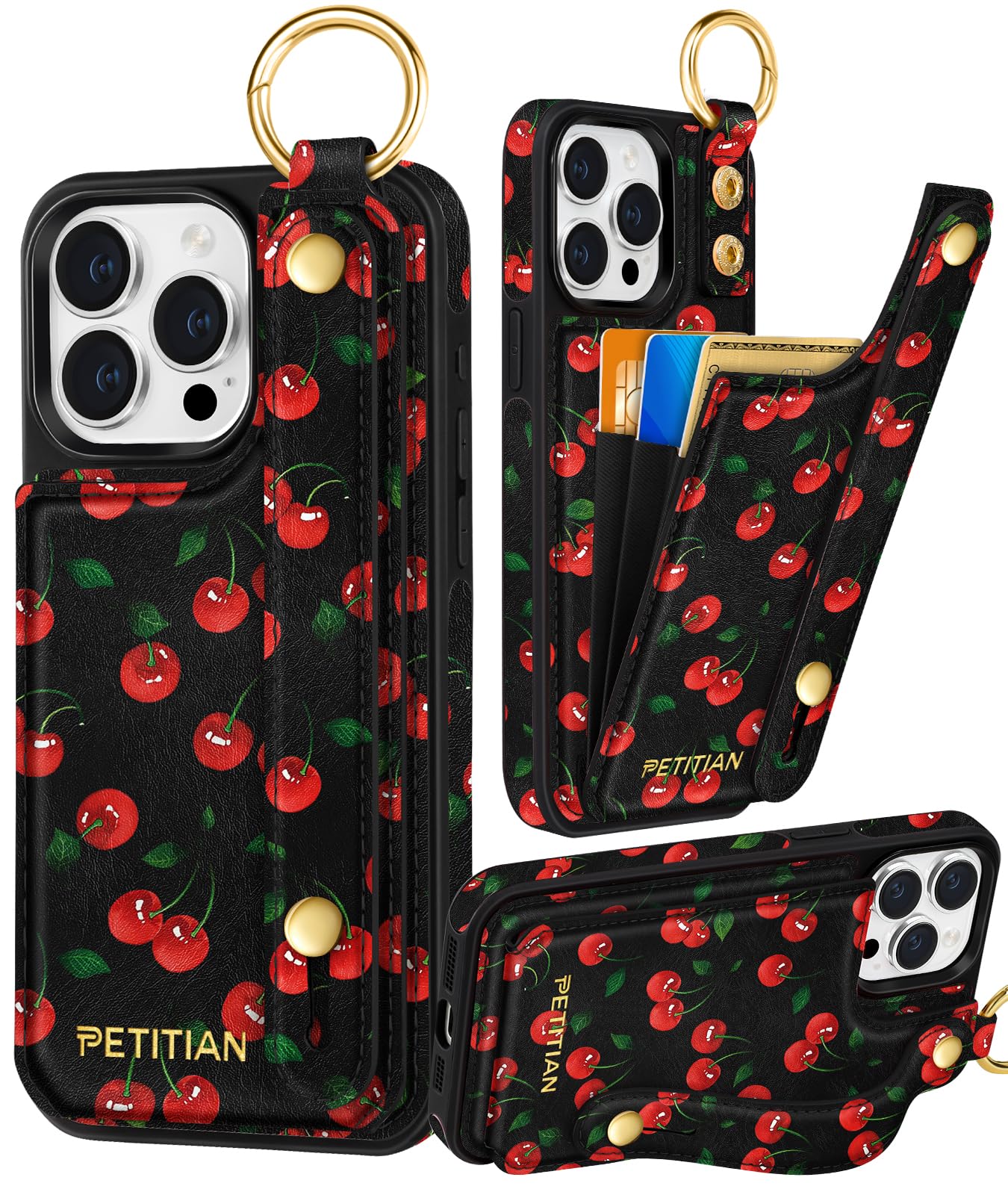 Photo 1 of Petitian iPhone 13 Pro Max Wallet Case - Black Cherry