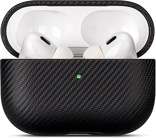 Miniatura 7 de LOPIE Funda para AirPods Pro de 2 generación, hecha a mano para AirPods Pro 2, hecha de cuero vegano, estilo de fibra de carbono, protección contra