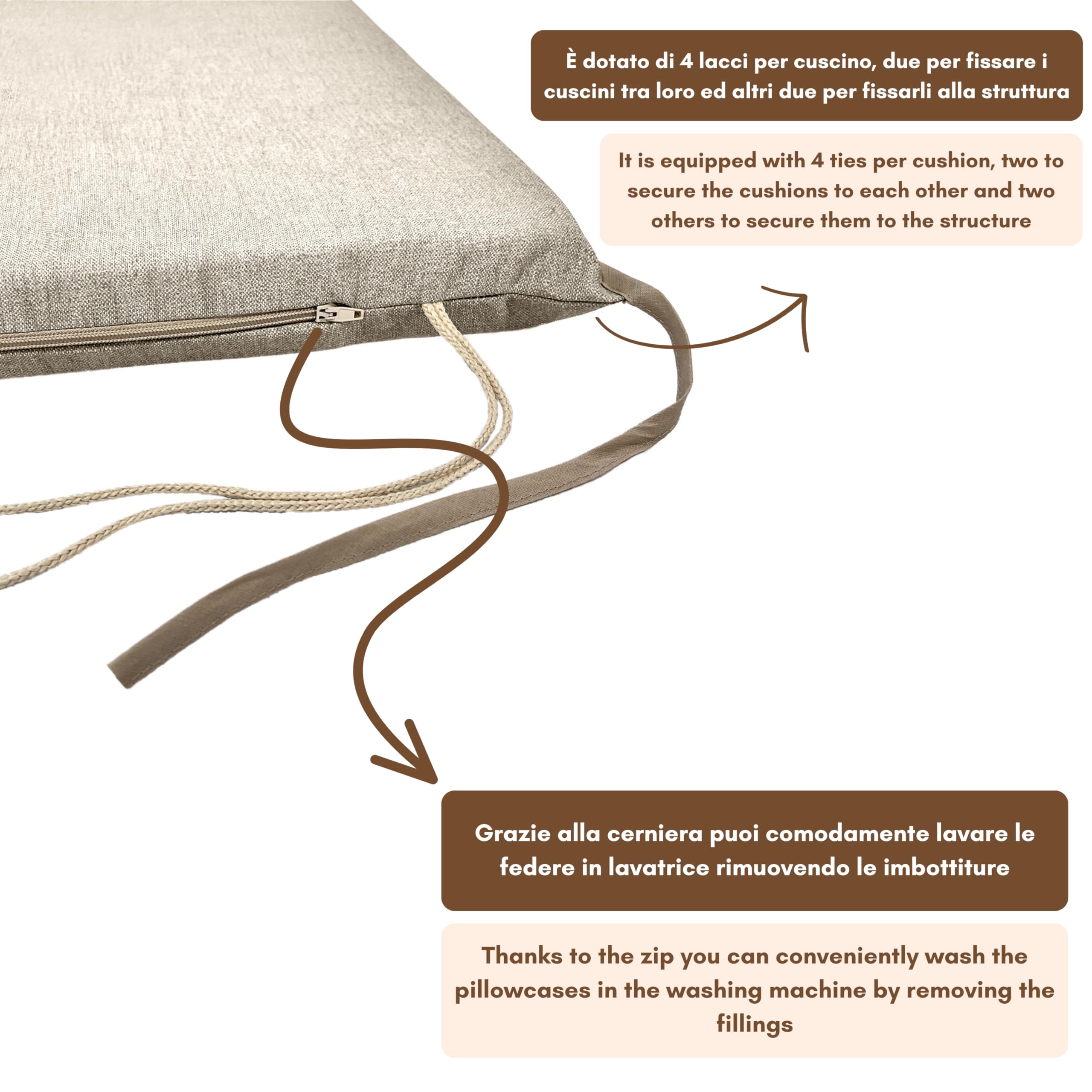 Cuscino Per Dondolo Da Giardino - 4 Posti 170x55 Cm - Tessuto Loneta - Imbottitura Spugna 6 Cm