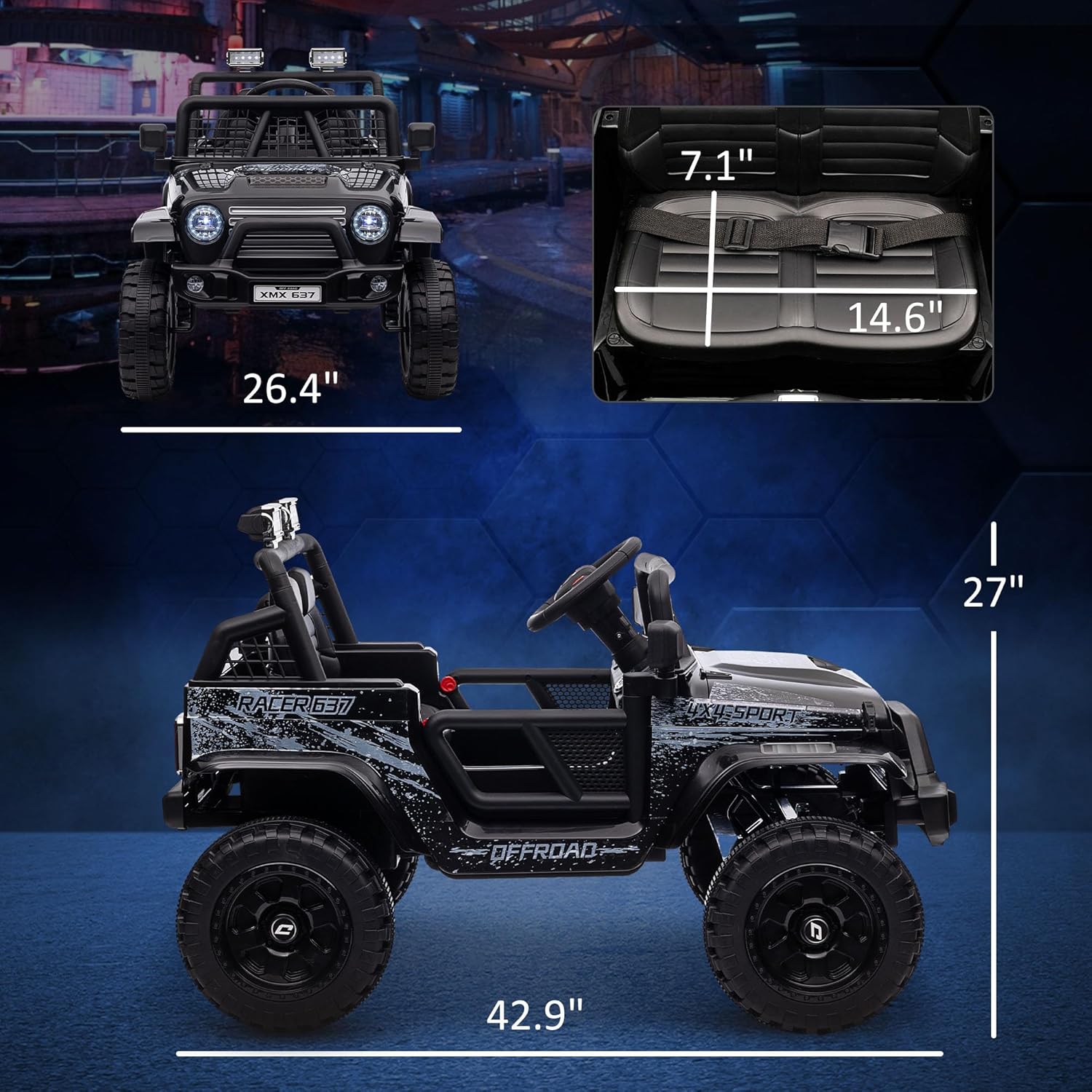 Qaba 12V Ride on Truck, Battery Powered Kids Electric Car with Parent Remote, 4 Suspension Wheels, 3 MPH Max Speed, Music, Horn & LED Lights for Ages 3-6 Years Old, Black