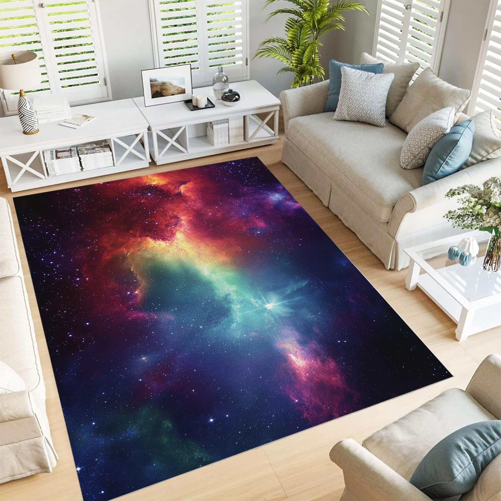 Tapis de salon galaxie 180x270 cm grand tapis de sol poil ras antidérapant pour chambre moderne