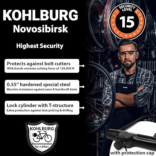 Miniatura 3 de KOHLBURG Bloqueo en U con el más alto nivel de seguridad 1515, certificado alemán, grande de 13.5 x 6.7 pulgadas, resistente antirrobo para
