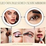 Rocollos 8" 10X Magnifying Makeup Mirror, Easy Install, 4000mAh Wall Mounted Cordless Lighted Vanity Mirror, Space Saving for Bathroom, 3 Color Dimmable LED Mirror, 360° Swivel (Chrome)