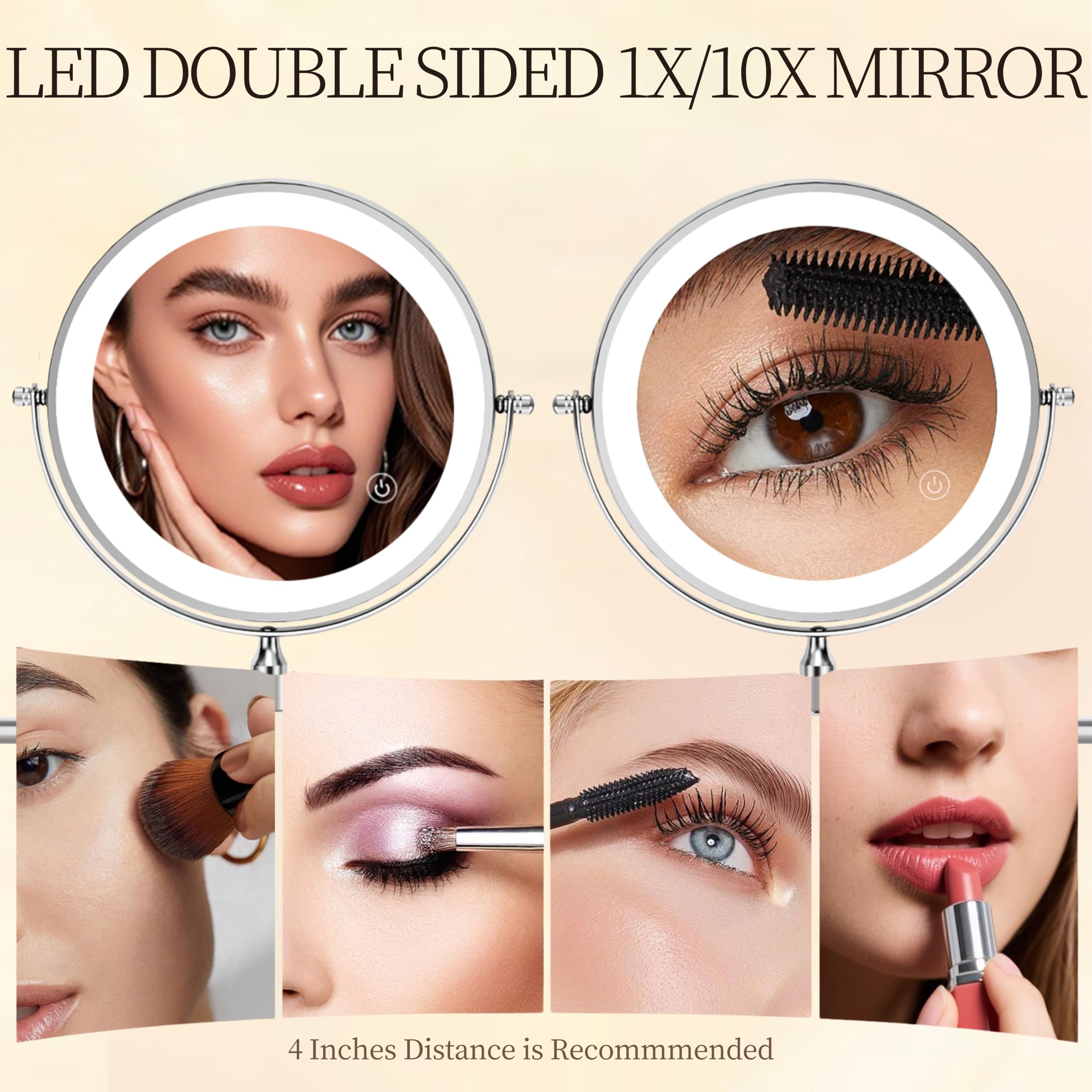 AMZTOLIFE Miroir mural rechargeable de 20,3 cm double face grossissant x 10, 3 lumières de