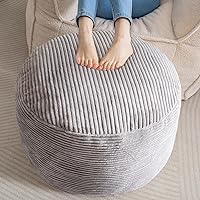 Vista 19 de HIGOGOGO Puf Otomán Redondo Relleno, Pufs a Cuadros con Relleno de Trozos de Espuma, Puf Esponjoso y Peludo Taburete Otomán de Almacenamiento, 20 X