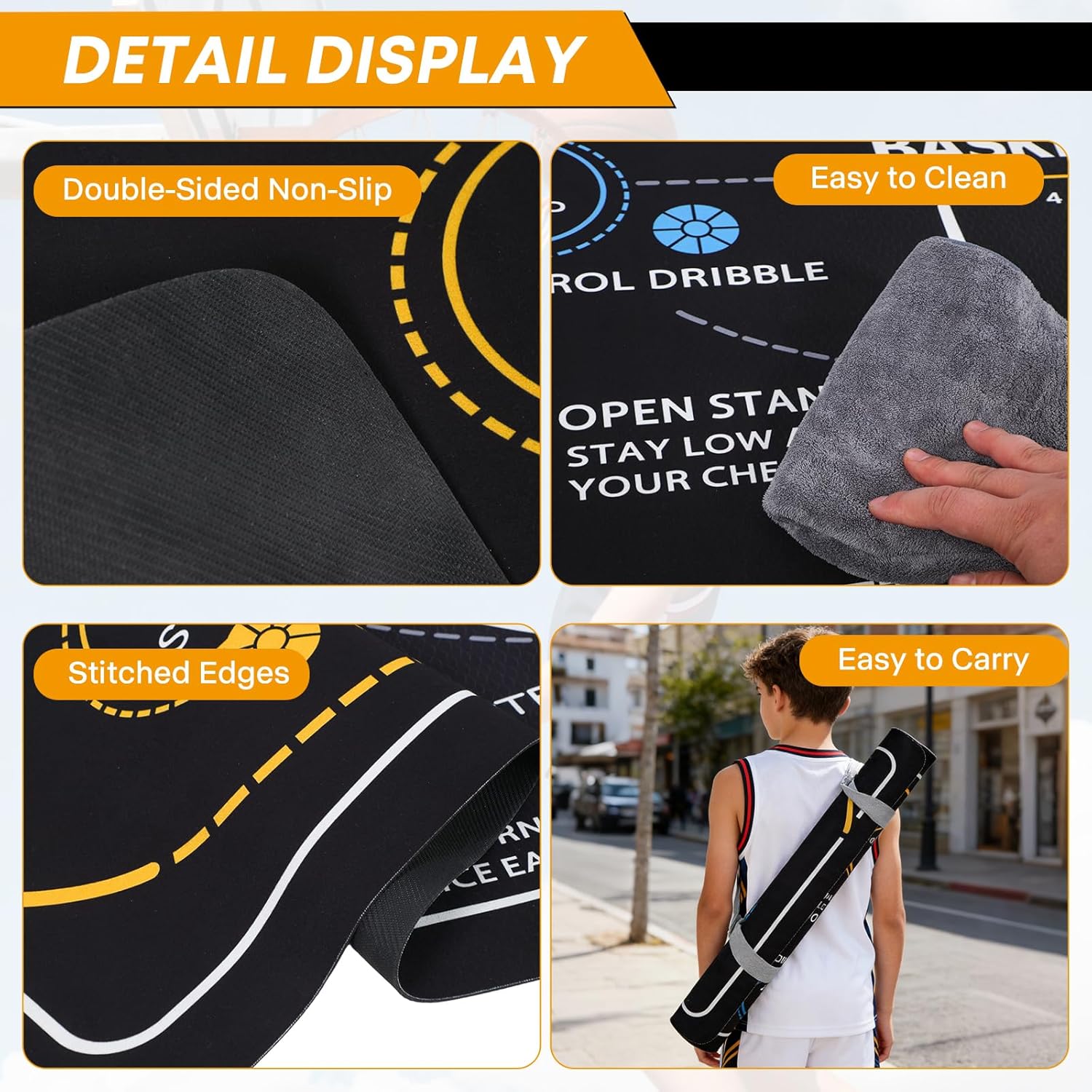 Basketball Training Mat & Equipment - Silent Neoprene Agility Footwork Trainer for Kids Youth - Non-Slip Dribble Training System for Home Practice - Improve Ball Handling, Speed & Control