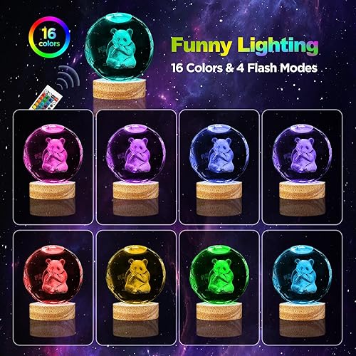 Miniatura 2 de Oriamde Lámpara de bola de cristal de panda 3D de 3.15 pulgadas con base de madera de 16 colores cambiantes y control remoto, ideal para niños,