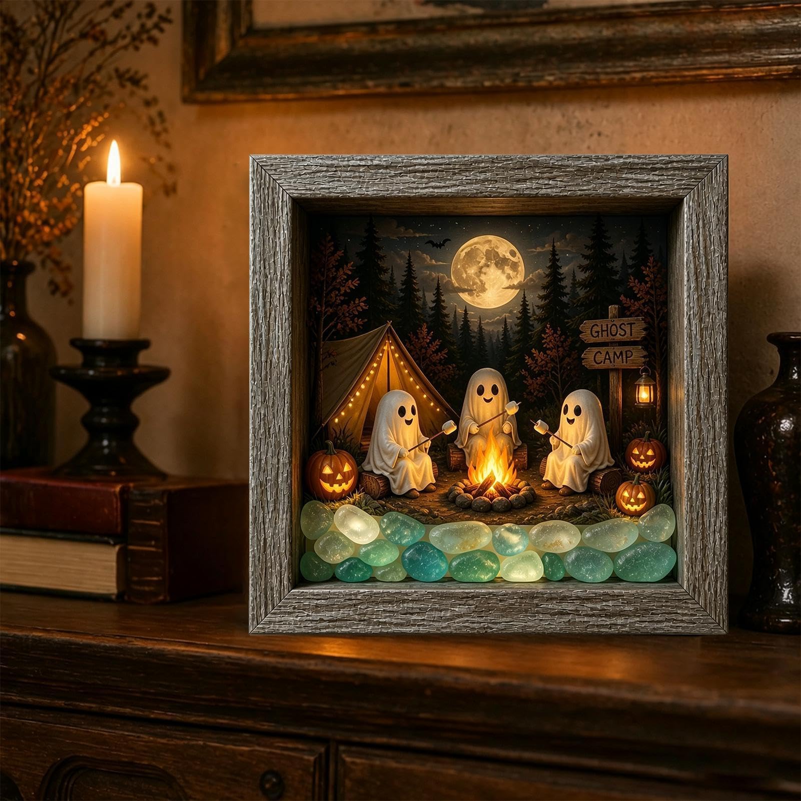 Podświetlany Zestaw Pudełka Na Zdjęcia Halloween 3D Drewniana Vintage