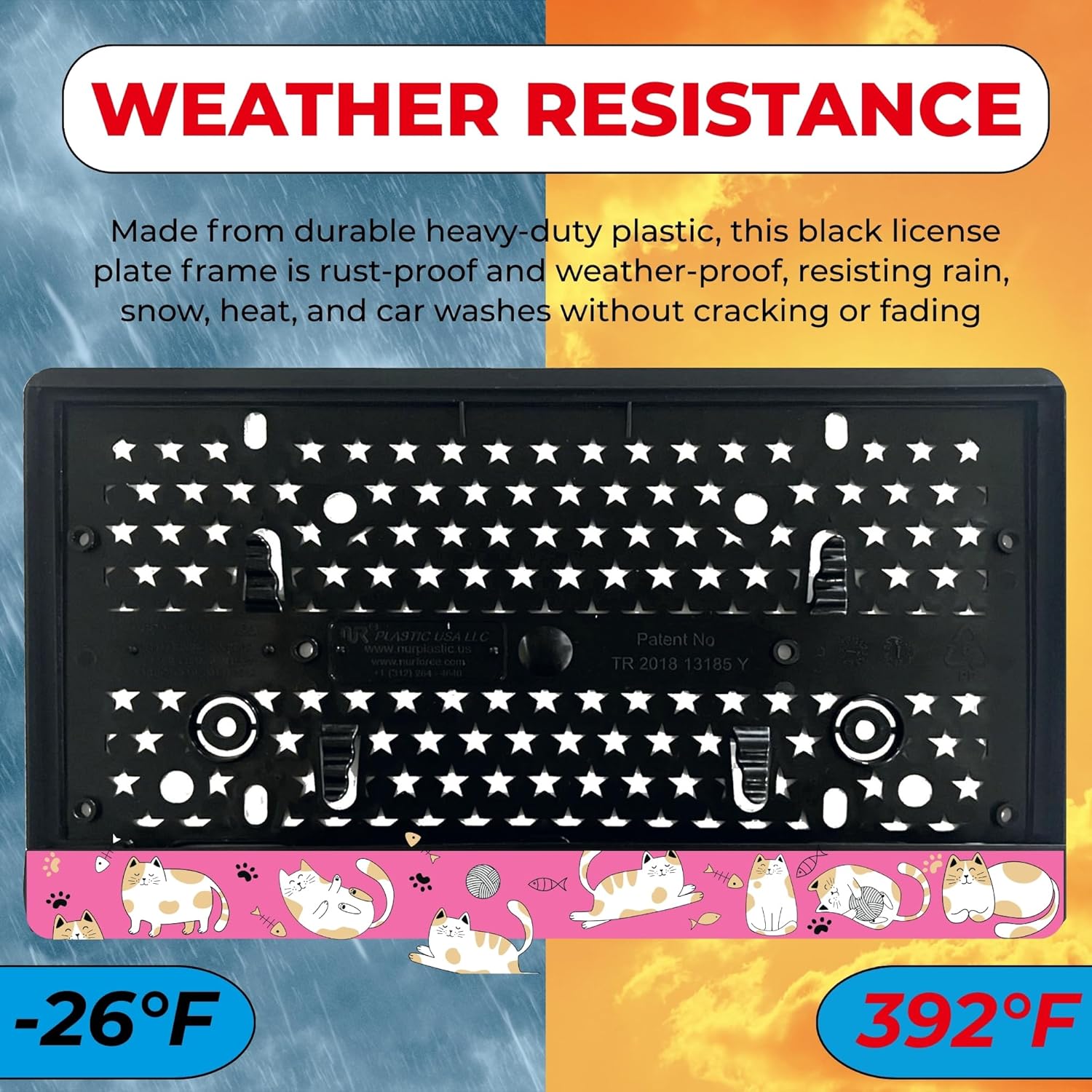 Engraved License Plate Frame Cute Pink Pattern | Pack of 1 Back License Plate with 8 Screw Mount | Universal License Plate Holder Bracket | Rust-Proof & Weather-Proof License Plate
