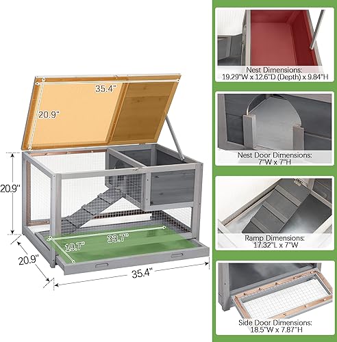 Miniatura 2 de Sardoxx Jaula grande de madera para conejos, de 35 pulgadas, de un solo nivel, con bandeja extraíble, jaula de conejillo de animales pequeños para