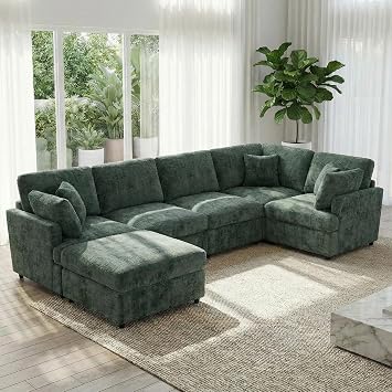 ERYE 122-Inch Modern Corner Modular Sectional Sofa Couches with Ottoman and 4 Toss Pillows, Comfy Chenille Upholstered U-Shaped Sofa Convertible L-Shaped Symmetrical Couch