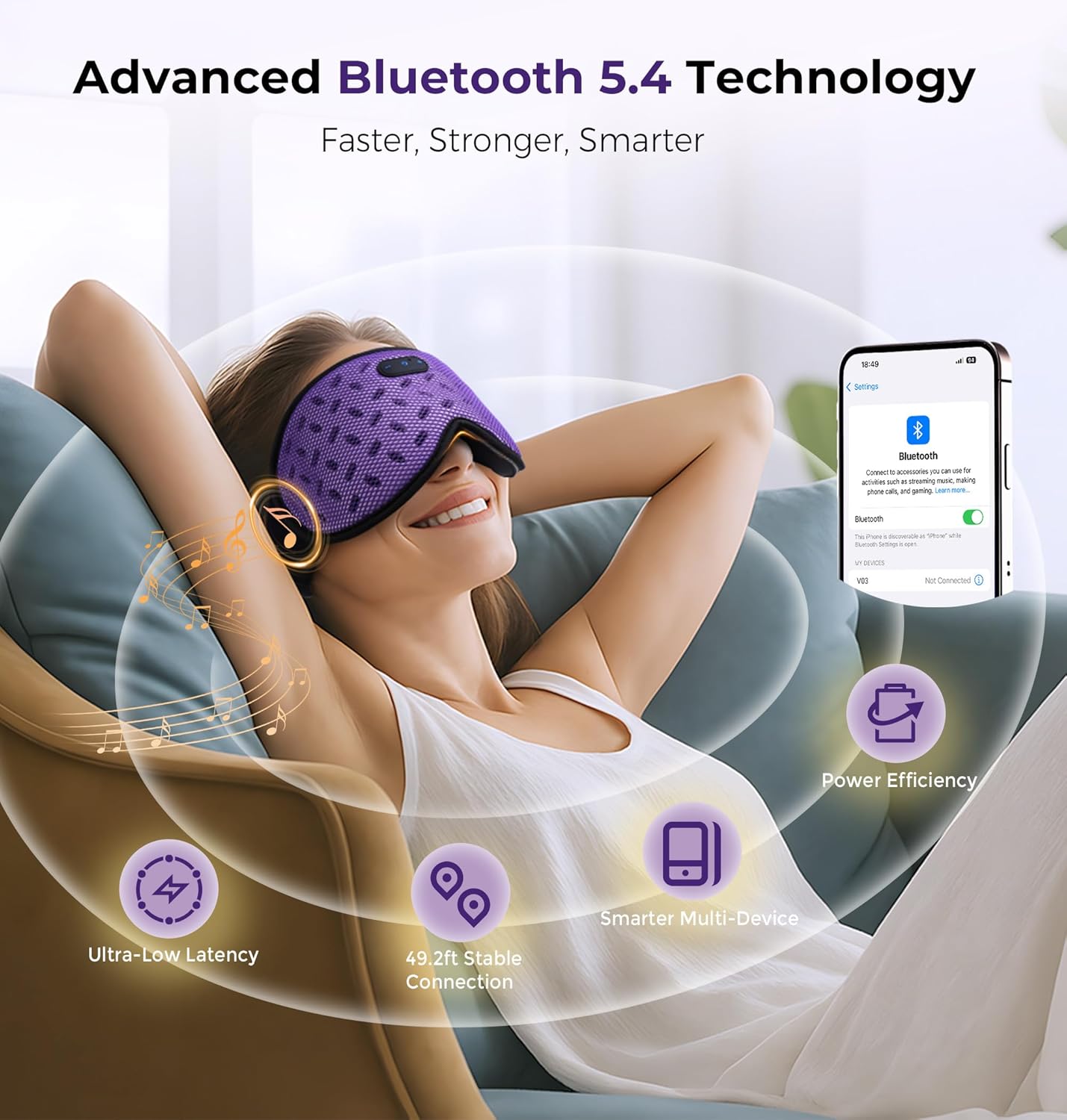 Sleep Mask Headphones with Bluetooth 5.4, LC-dolida Wireless Music Eye Mask for Sleeping Headphones Detachable 3D Eye Cups Cooling Breathable Bluetooth Eye Mask for Side Sleepers - Image 4