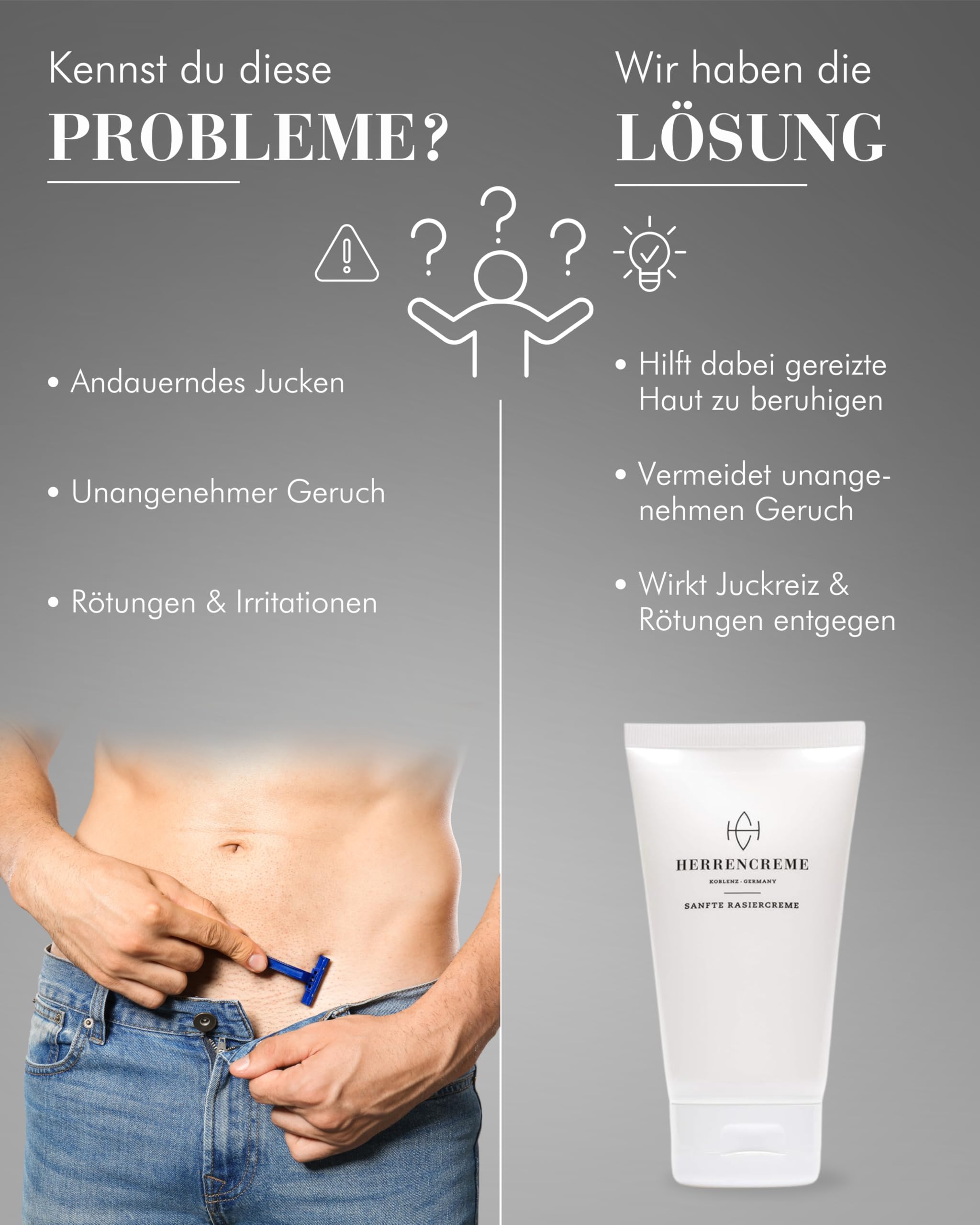 HERRENCREME Rasiercreme für Männer 150 ml I Sanfte Rasur & Pflege I Rasiercreme für Gesicht & Intimbereich Herren I Shaving Cream Men I Vom Urologen entwickelt I vegan & dermatologisch getestet