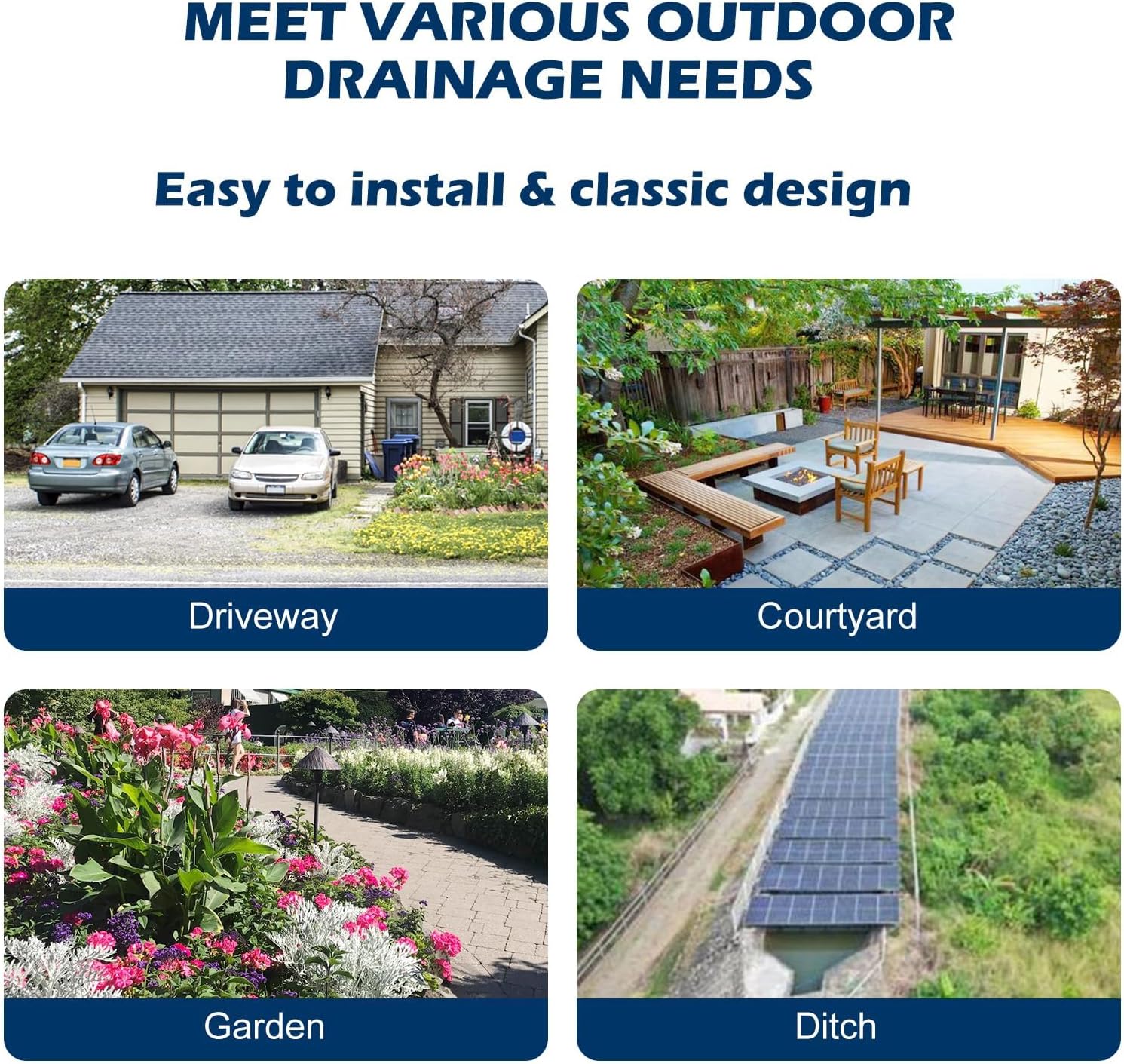 Cast Iron Drain Grate, 29.5in*17.7in Outdoor Drain Cover, B125 Class Ductile Iron Channel Drainage Grates, Heavy Duty Sewer Grate,Black Rectangle Drain Grate for Yard,Driveway,Concrete Floor.