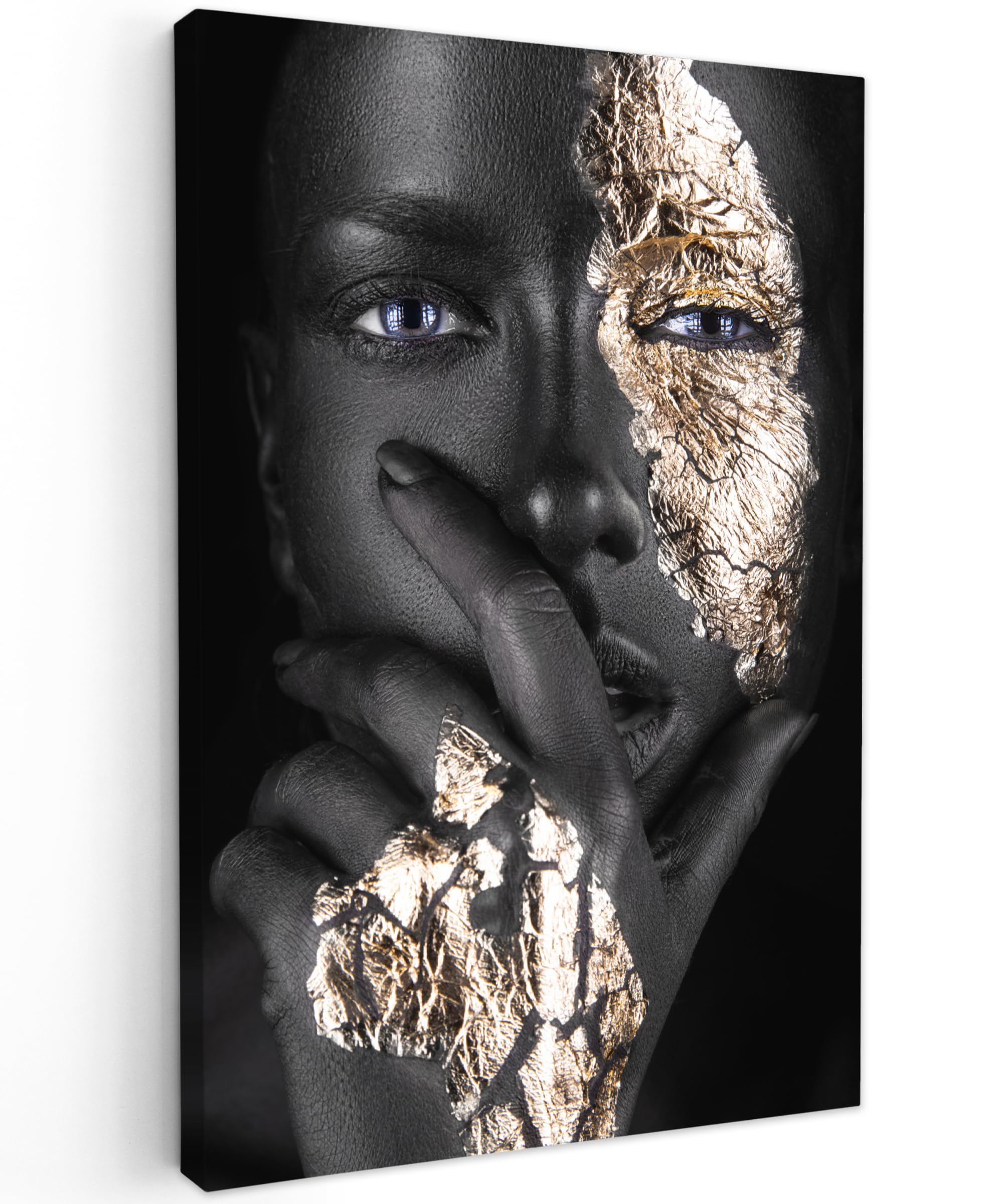 MuchoWow© Canvas Wall Art 24"x35" / 60x90 cm Decor Paintings Prints framed on Canvas Decorations Wallart Woman - Gold - Black