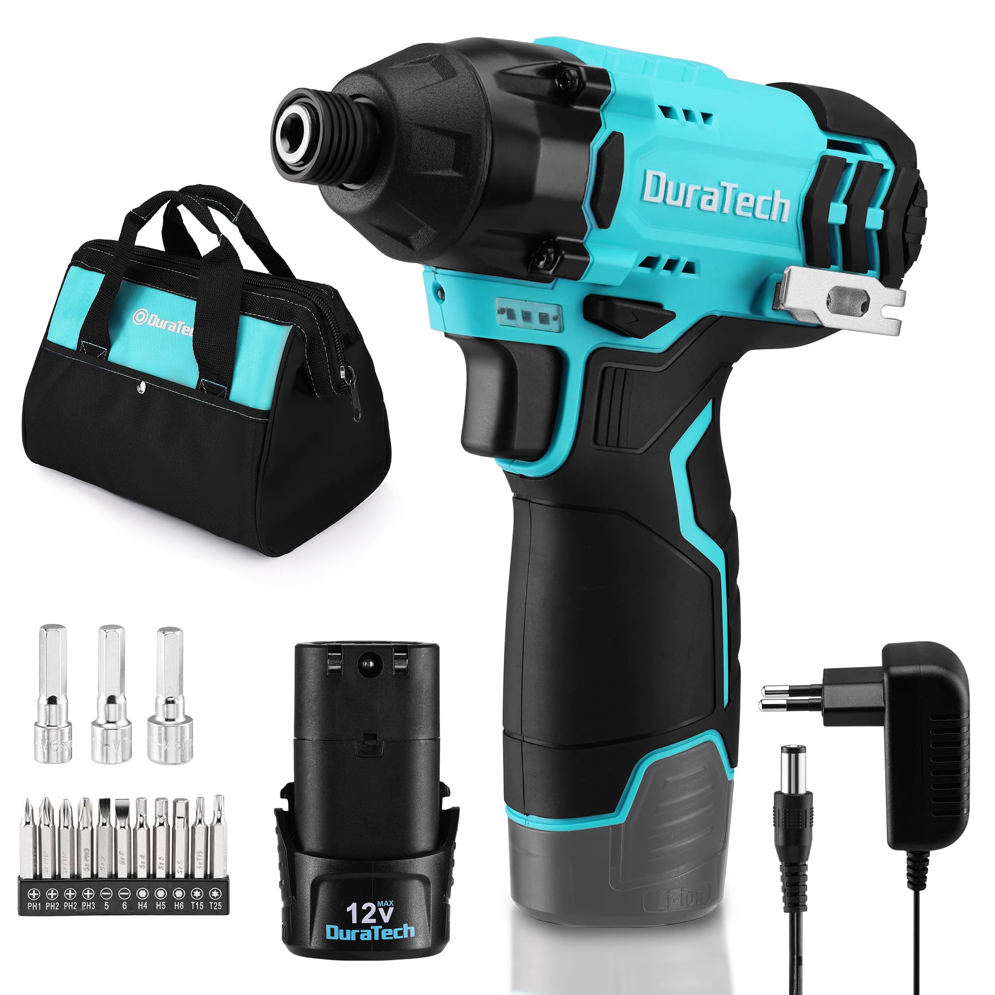 DURATECH Visseuse à Choc sans Fil 12 V 2,0 Ah 100 N.m 2400 tr/min Mandrin Rapide 6 mm