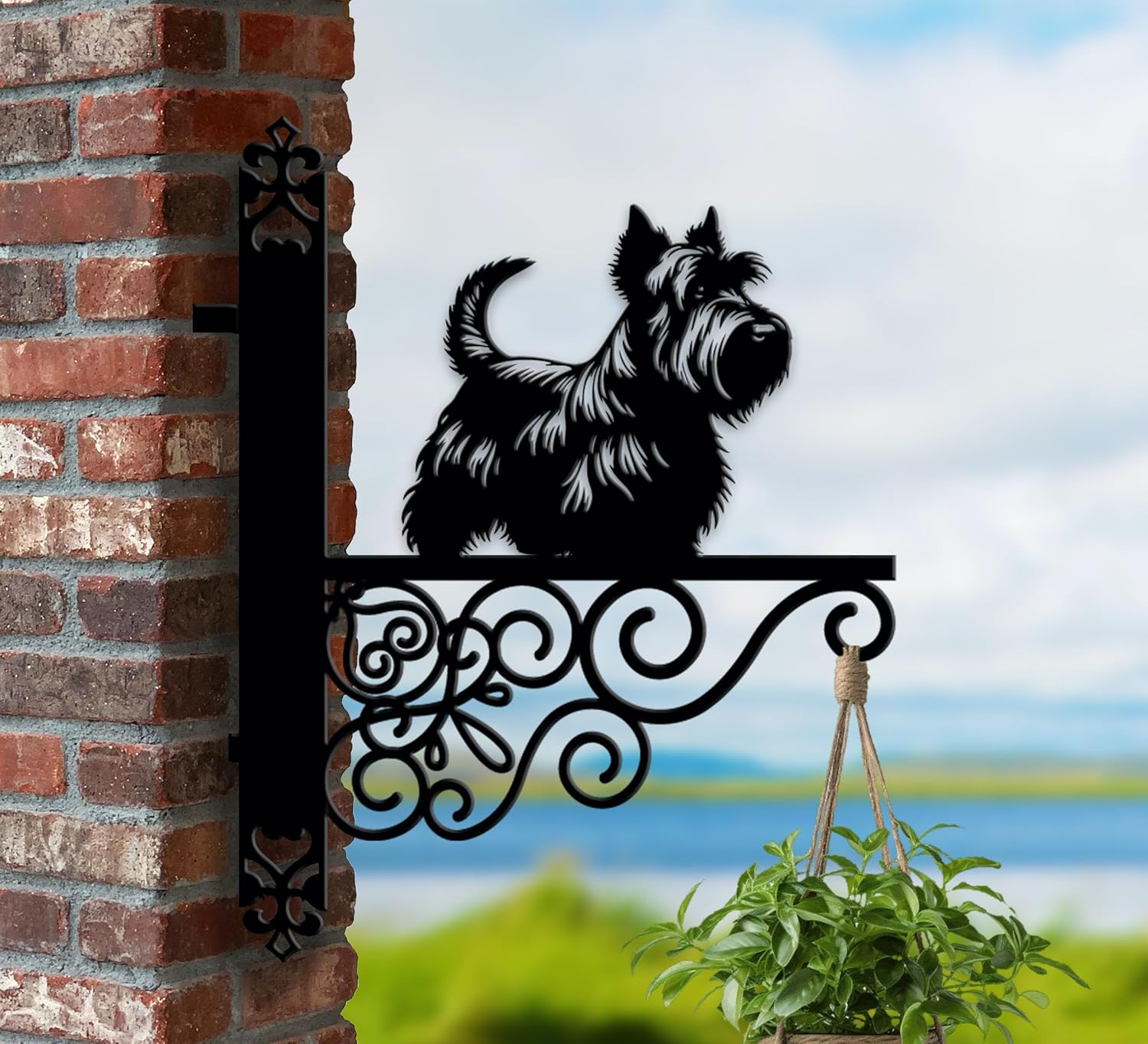 Personalized Patterdale Terrier Dog Hanging Bracket, Custom Outdoor Basket Holder Artwork, Gifts for Dogs Fans Seeking Compact Garden Metal Decor Enriching Yard Style
