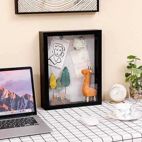 Miniatura 4 de Muzilife Marco de fotos Shadow Box de 8 x 10 – 2.16 pulgadas de profundidad de madera y vidrio, caja de memoria lista para colgar, recuerdos Textura