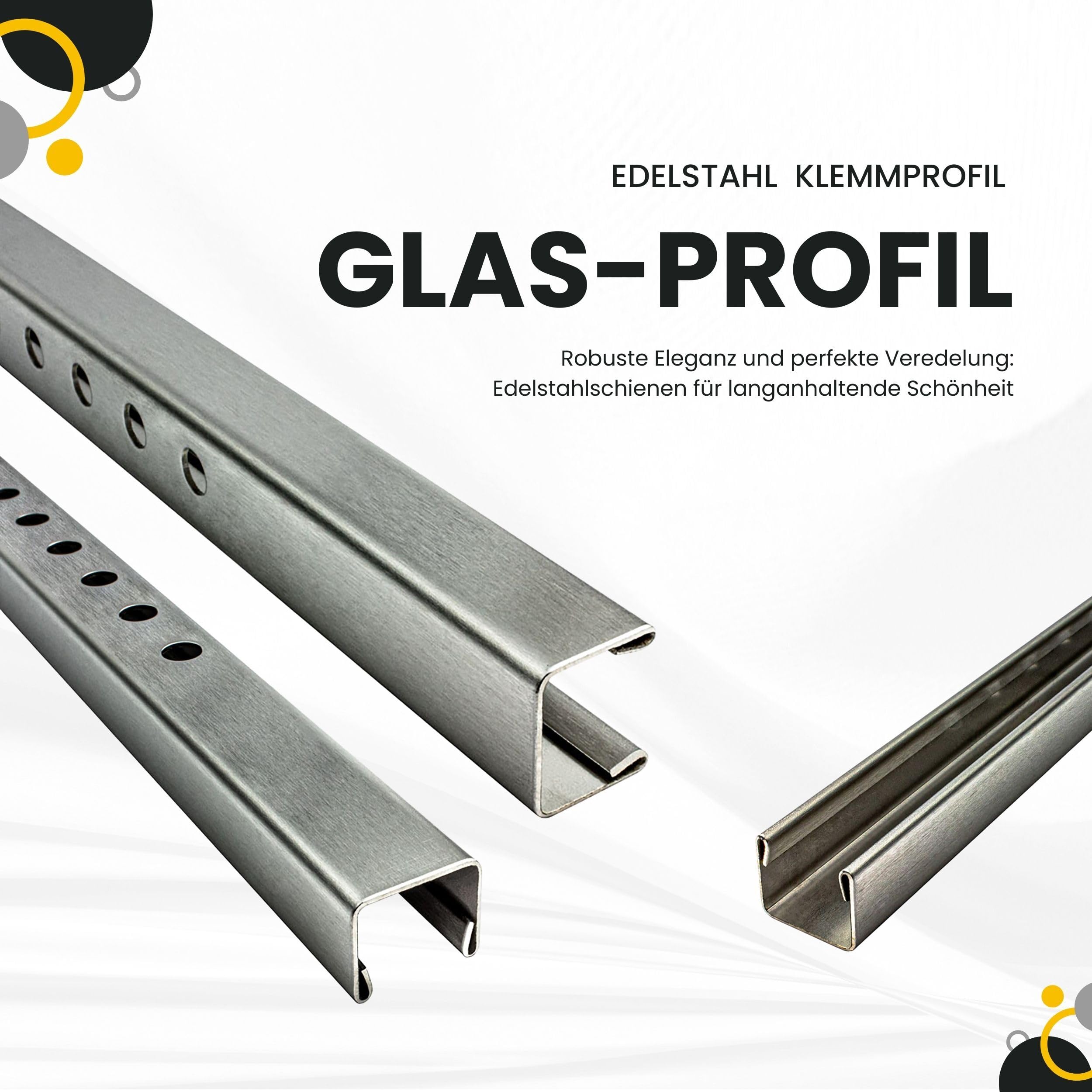 Glas-Profil Edelstahl Klemmprofil Wandprofil U-Profil V2A 2,5m 12,5mm gebürstet