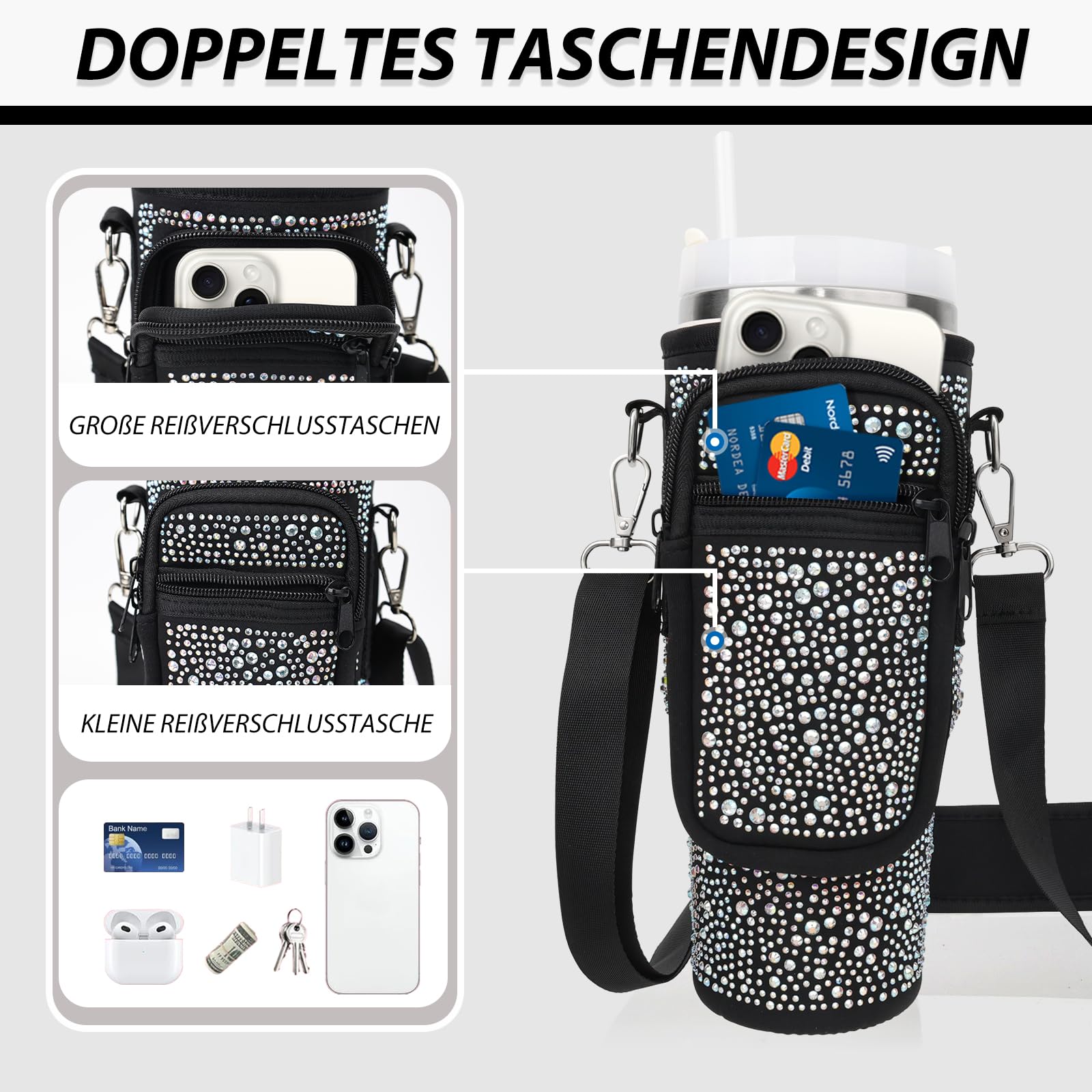 Tragetasche Für Stanley Cup 1,2 L – Transparent, Mit Handyfach, Verstellbarem Schultergurt