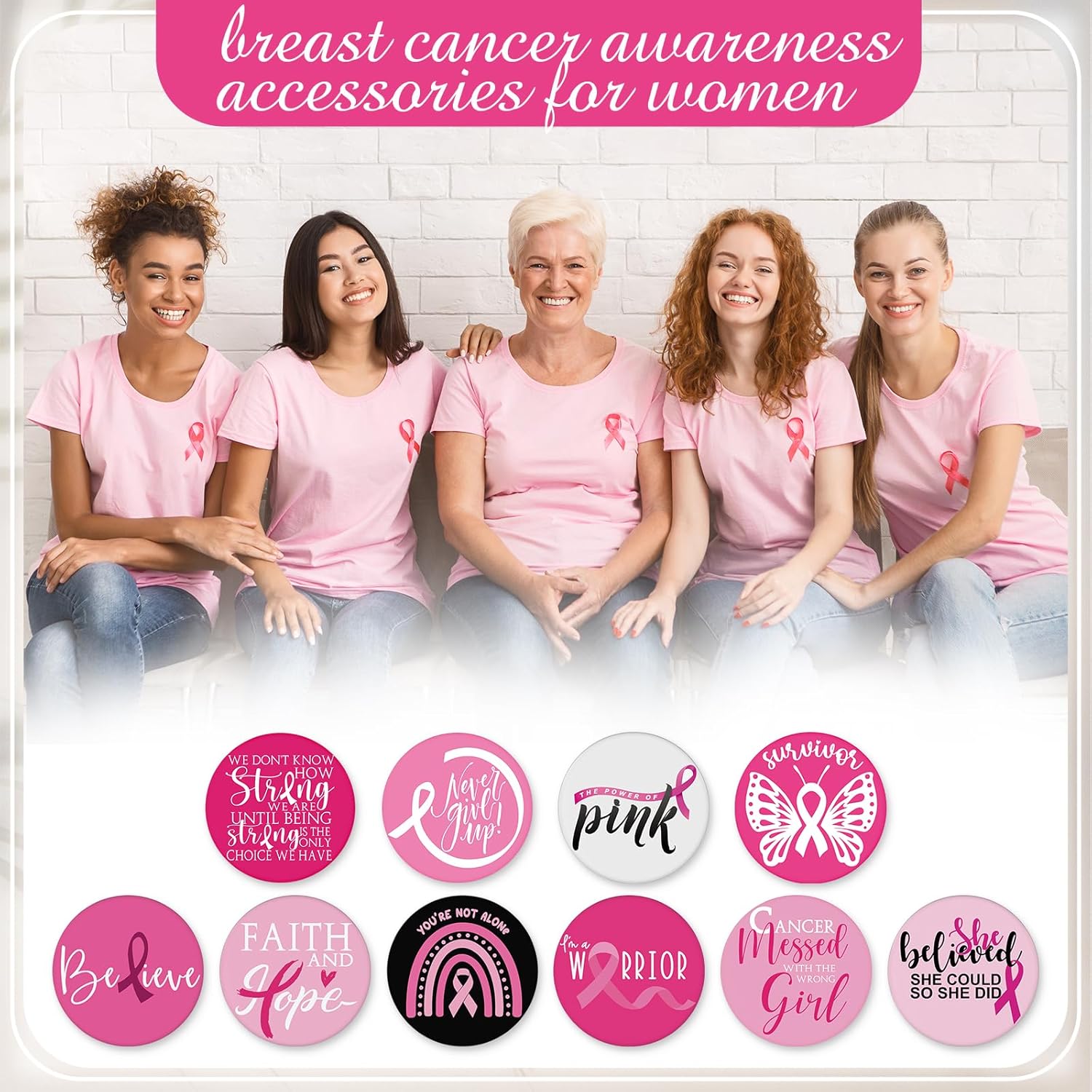 100 Pcs Breast Cancer Awareness Gifts Pocket Mirror Bulk Portable Travel Mirrors Pink Ribbon Breast Survivor Compact Mirror for Charity Women Public School Events Supplies (Inspirational)