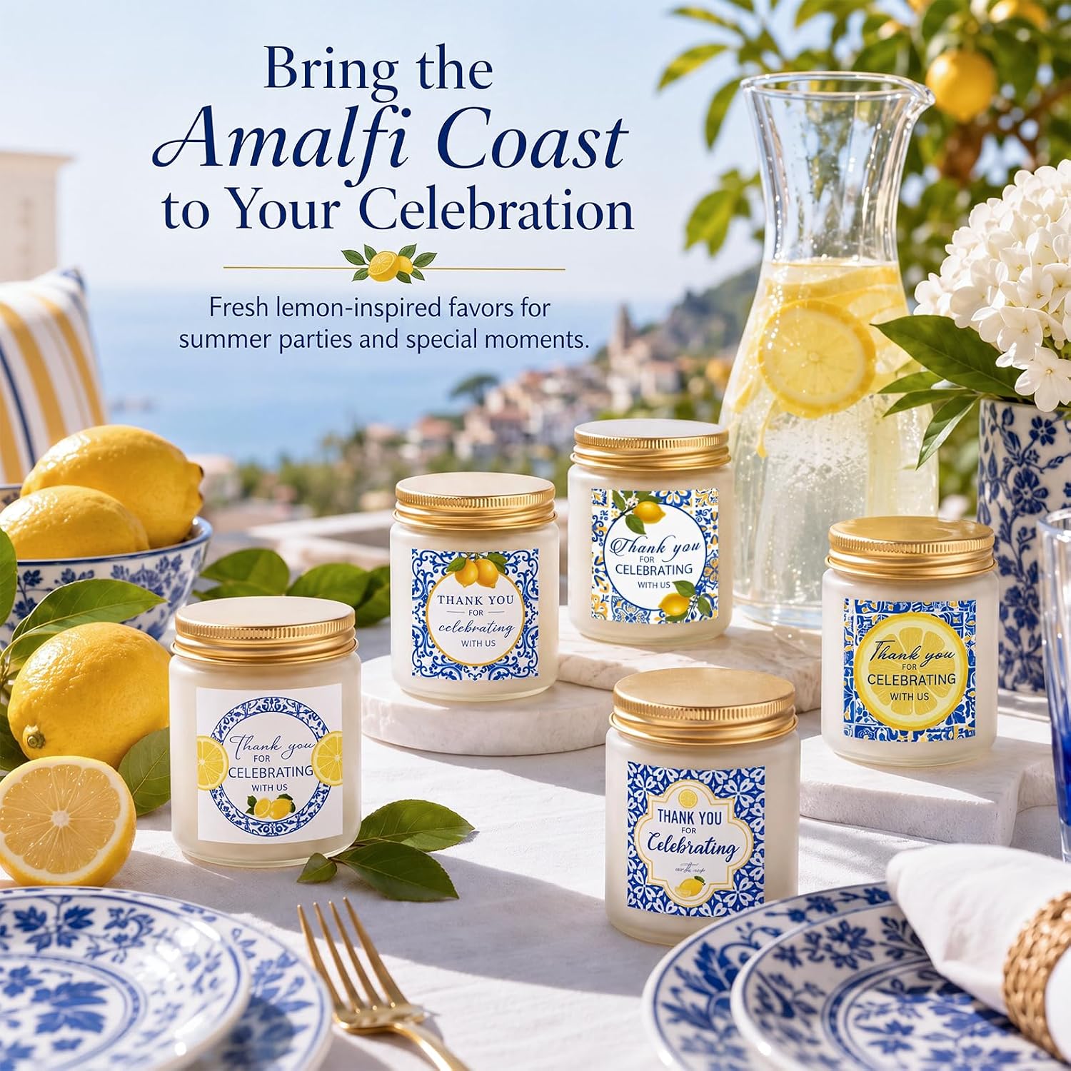 Sieral 12 Mediterranean Italian Lemon Scented Soy Candle Set Glass Jar Candles for Home Decor Wedding Favors Party Gifts Bridal Shower Bathroom Kitchen and Seasonal Decorations