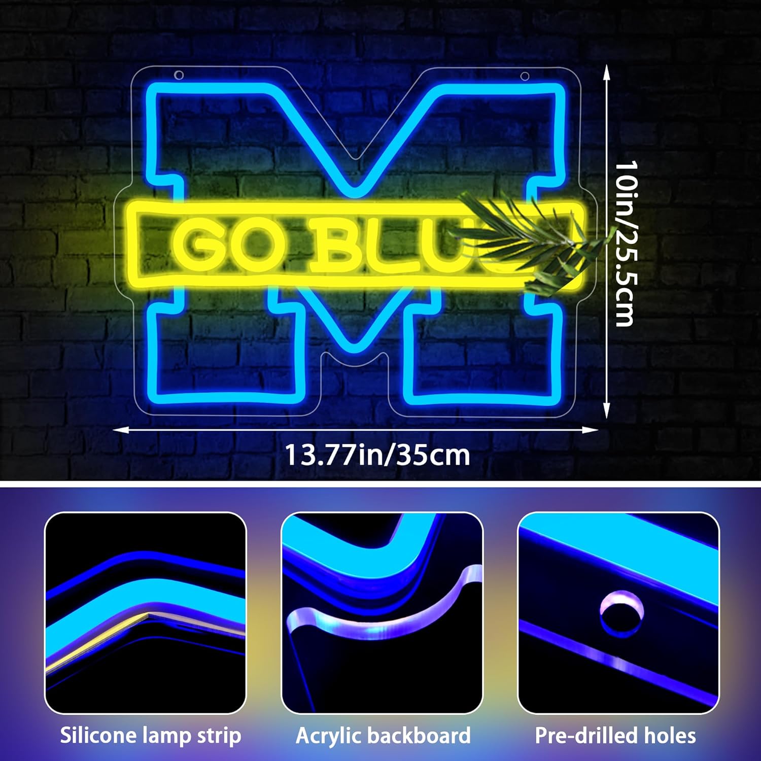 University Neon Sign for Wall Decor University Football Team Logo Led Neon Light for Man Cave Birthday Gifts for Fans Led Light Up Sign for Party Club Bar Dorm Decor Size13.7 * 10In - Image 3