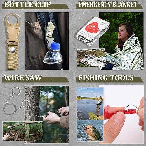 Miniatura 5 de Regalos para hombres, Navidad, papá, marido, novio, él, kits de supervivencia, equipo de supervivencia 14 en 1, artículos esenciales para camping,