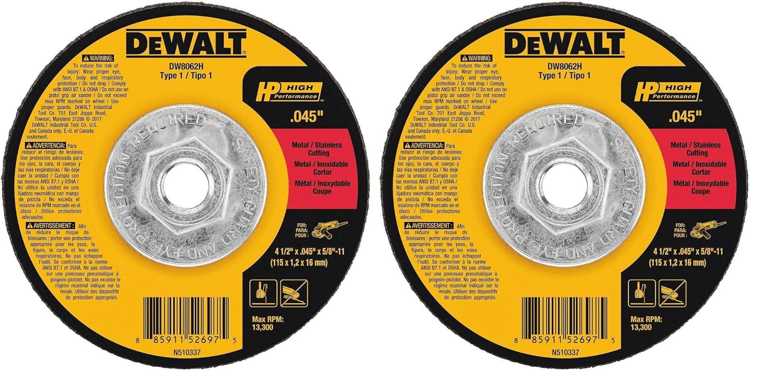 DEWALT DW8062H 4-1/2" X .045" X 5/8"-11 HP Type 1 Cutting Wheel