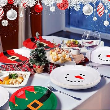 Uiifan 100 Pcs Christmas Paper Plates, 9 Inch, Santa Gingerbread Snowman